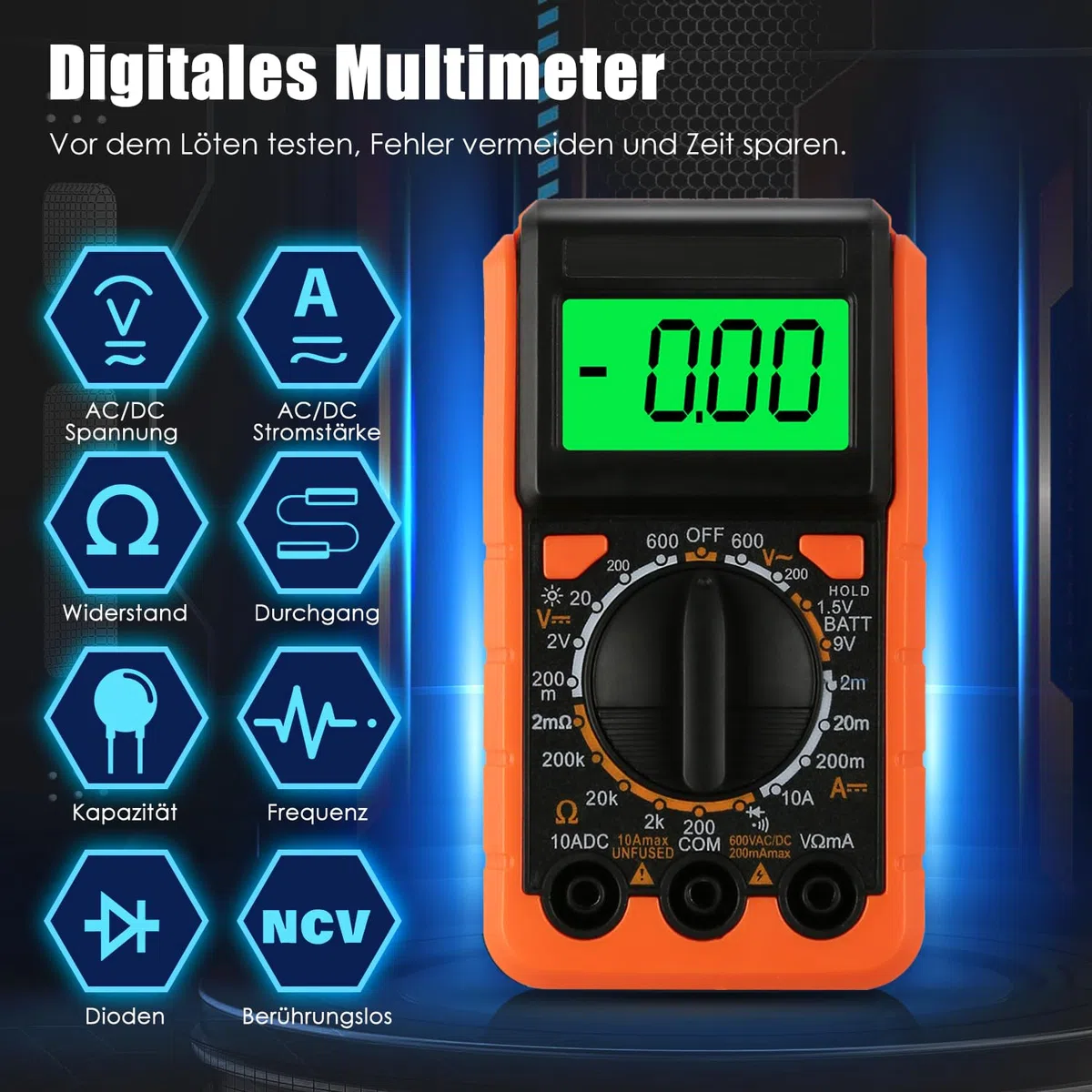 Lötkolben Set LCD Display Profi Lötkolben 60W Lötset Elektronik, Temperatur Einstellbar 180-500℃, 21 in 1 Lötset mit Digitalmultimeter, 5 Lötspitzen, Lötkolbenständer, Lötzinn, Entlötpumpe, Pinzette