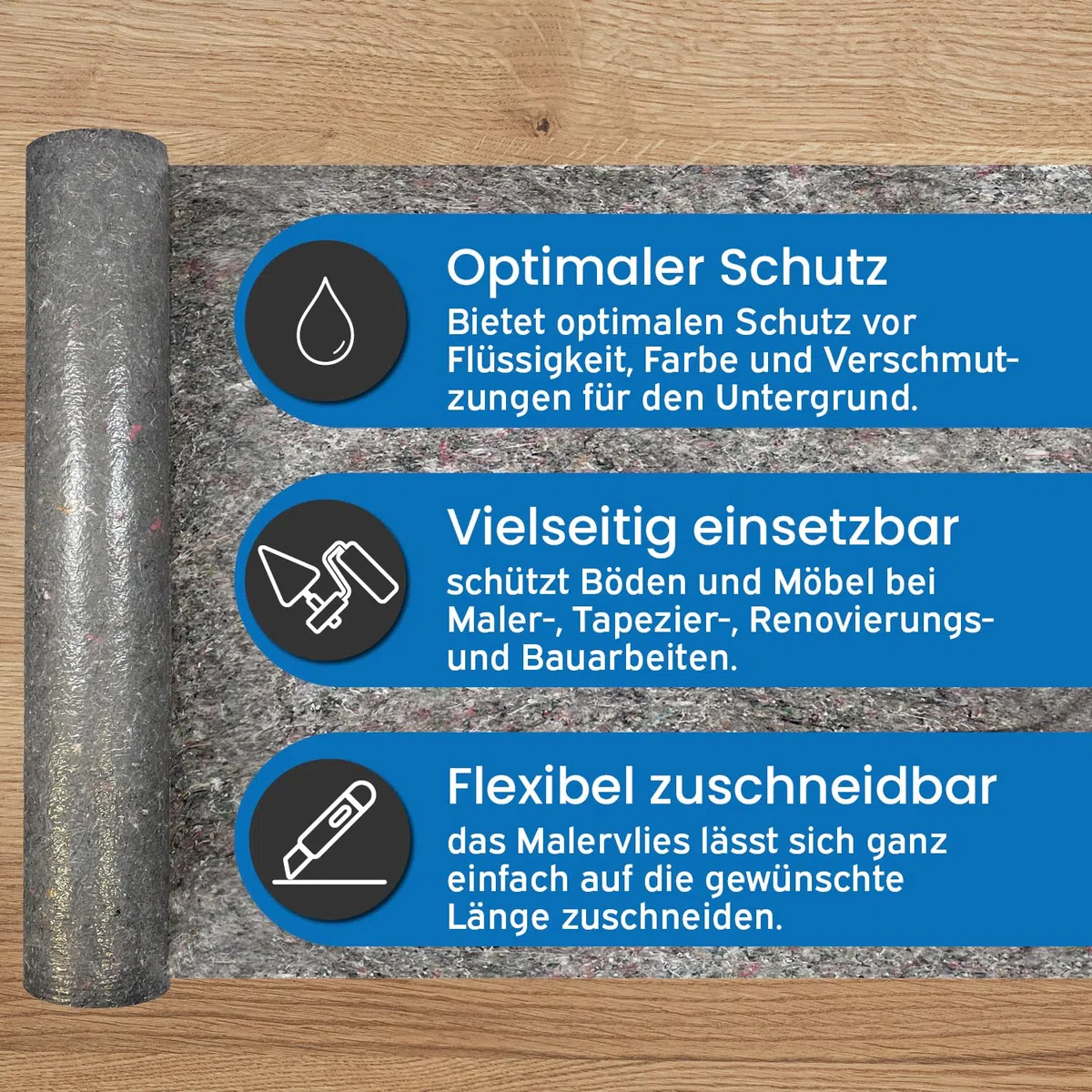 kör4u Malervlies 50m, 180g Abdeckvlies – Staubdichtes, Rutschfestes Malervlies für Renovierungen, Umzüge und Heimwerkerprojekte