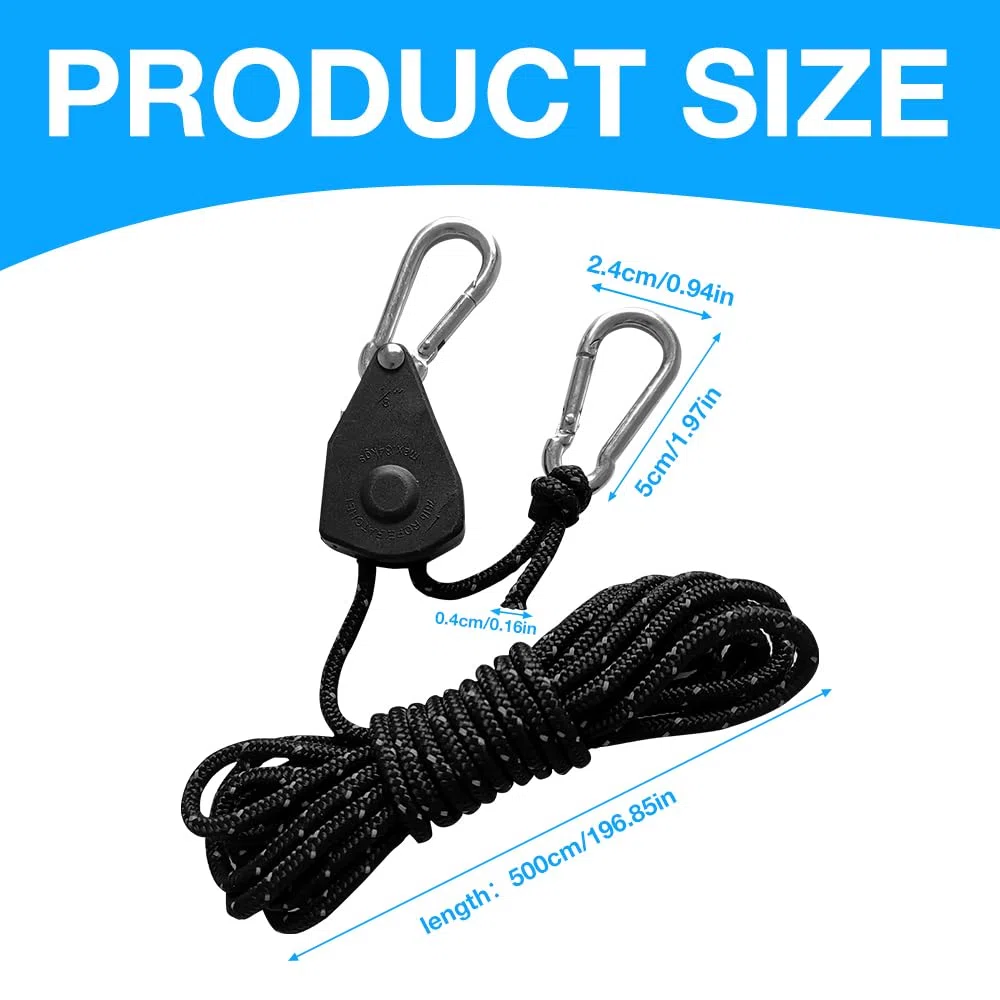 6 Stück 5M Reflektierend Abspannseile Seil, Abspannseile mit Seilspanner, Seilratsche mit Haken, 1/8 Zoll 4mm Ratchet Hanger, Seil Seilhaken Ratsche Seilratsche für Freien Zelt Zeltplane Camping