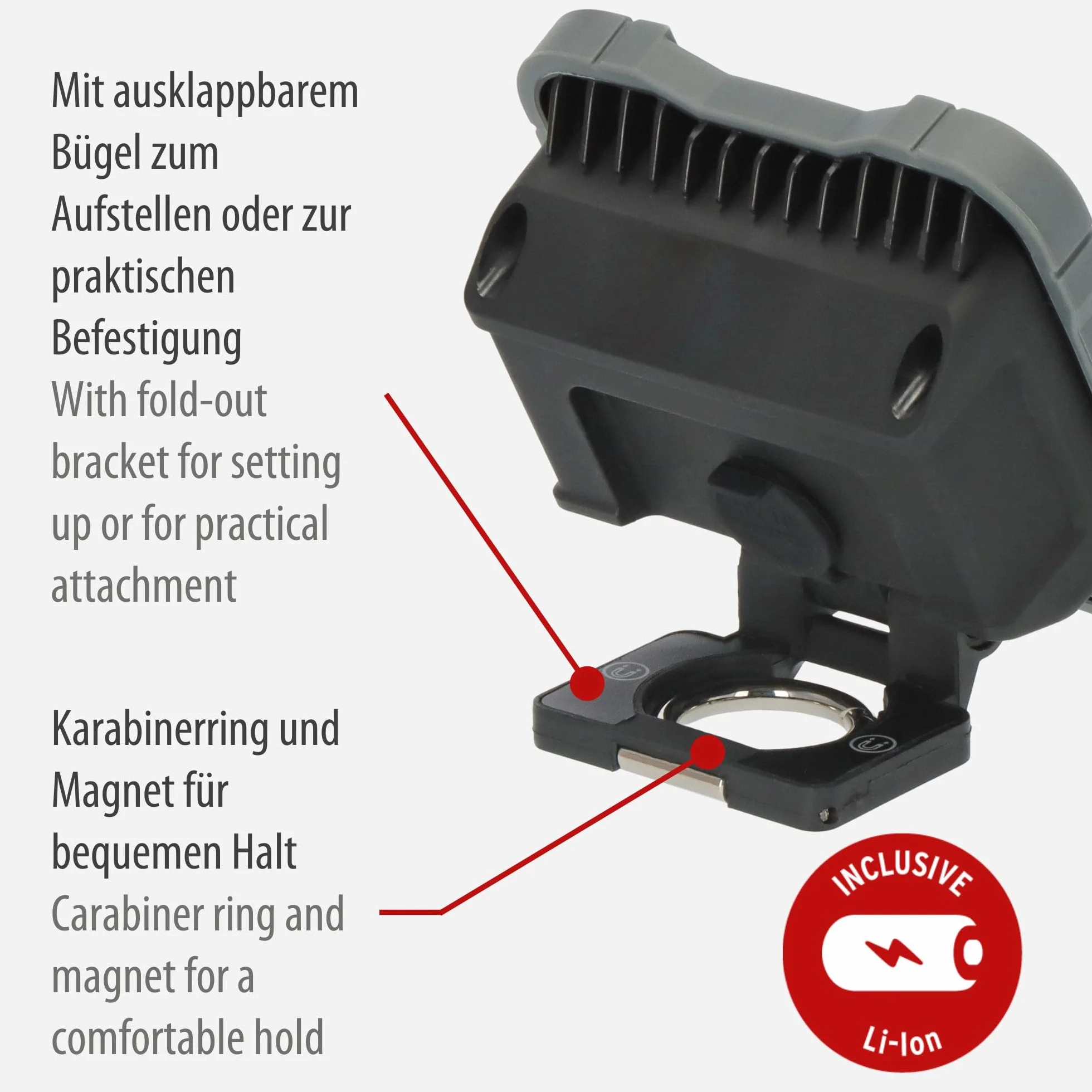 Brennenstuhl Akku LED Arbeitsstrahler SH 1000 MAC (1000lm, IP54, Akku LED Arbeitsleuchte mit Magnet und Karabinerring, robustes Gehäuse)