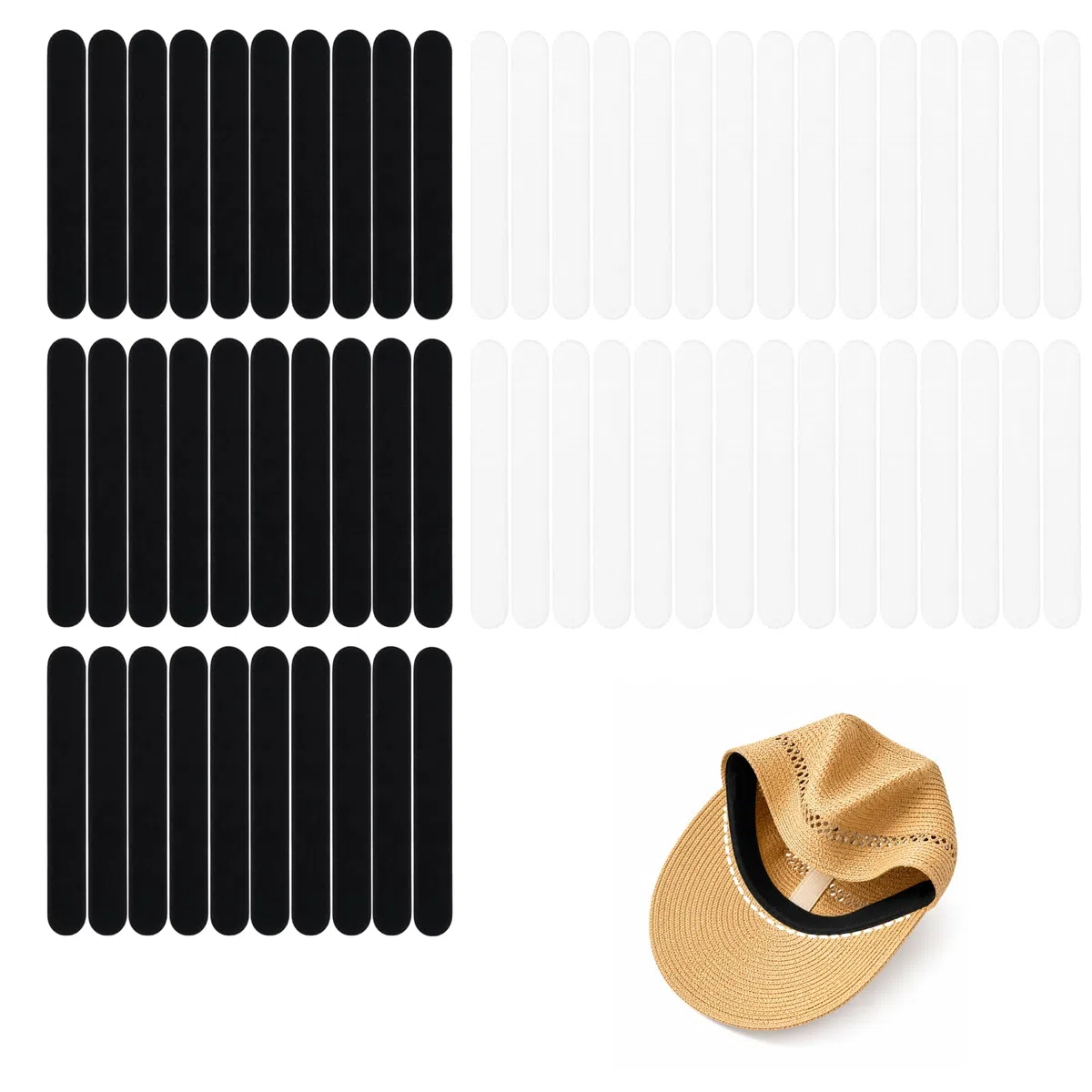 60 Stück Coussinets Absorbants Pour Casquettes,Hutband Innen Selbstklebend, Hutband Innen Zum Verkleinern für Baseball Golf Tennis Mütze, Hut Verkleinerung Schweißabsorbierend 30 Schwarz +30Weiß