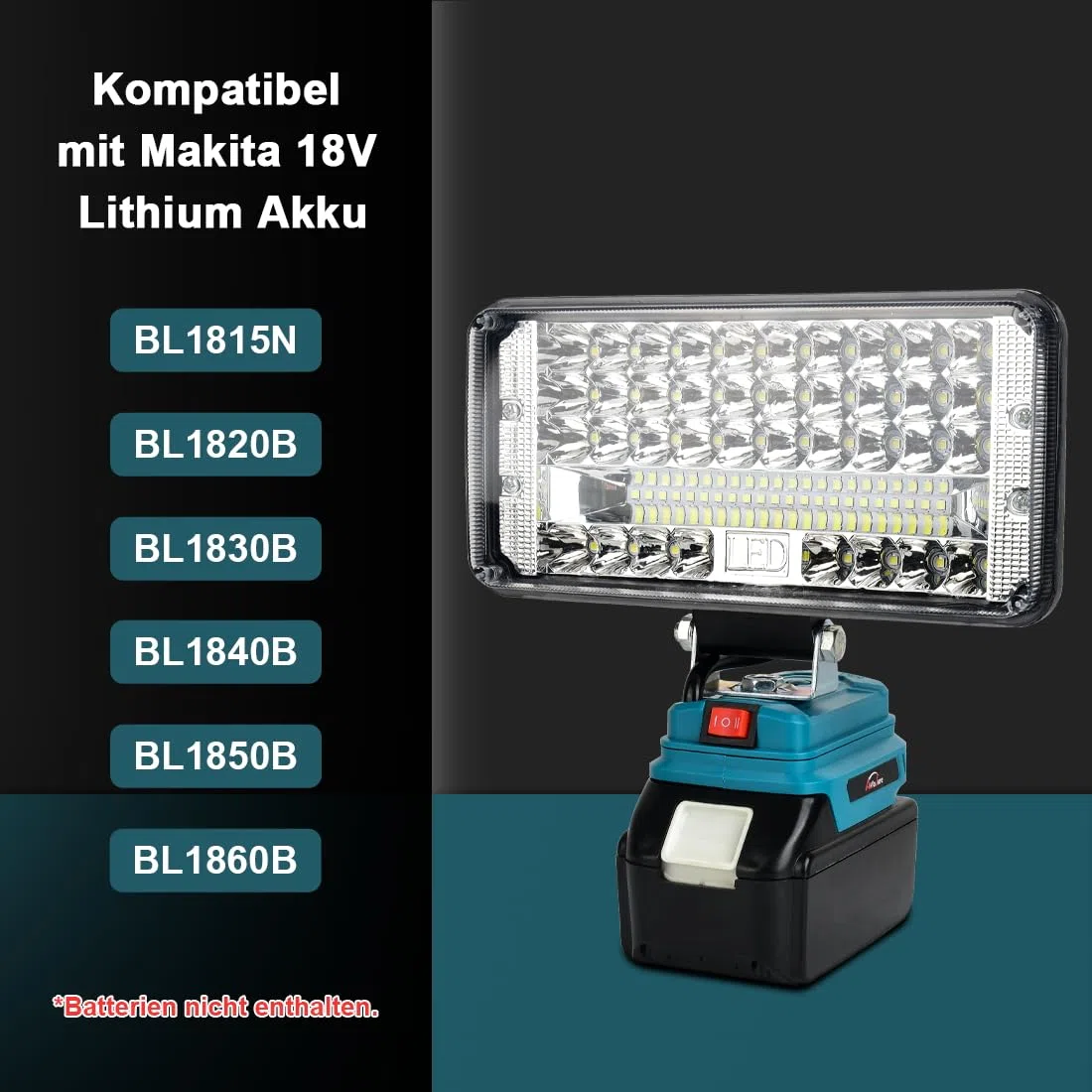 Akku Lampe für Makita 18V 90W Kabellose Led Arbeitsleuchte Akku 7500LM Tragbares Flutlichter 2 Helligkeitseinstellungen Baustellen Lampe mit 2 USB-Aufladung (7 zoll, kein Akku)