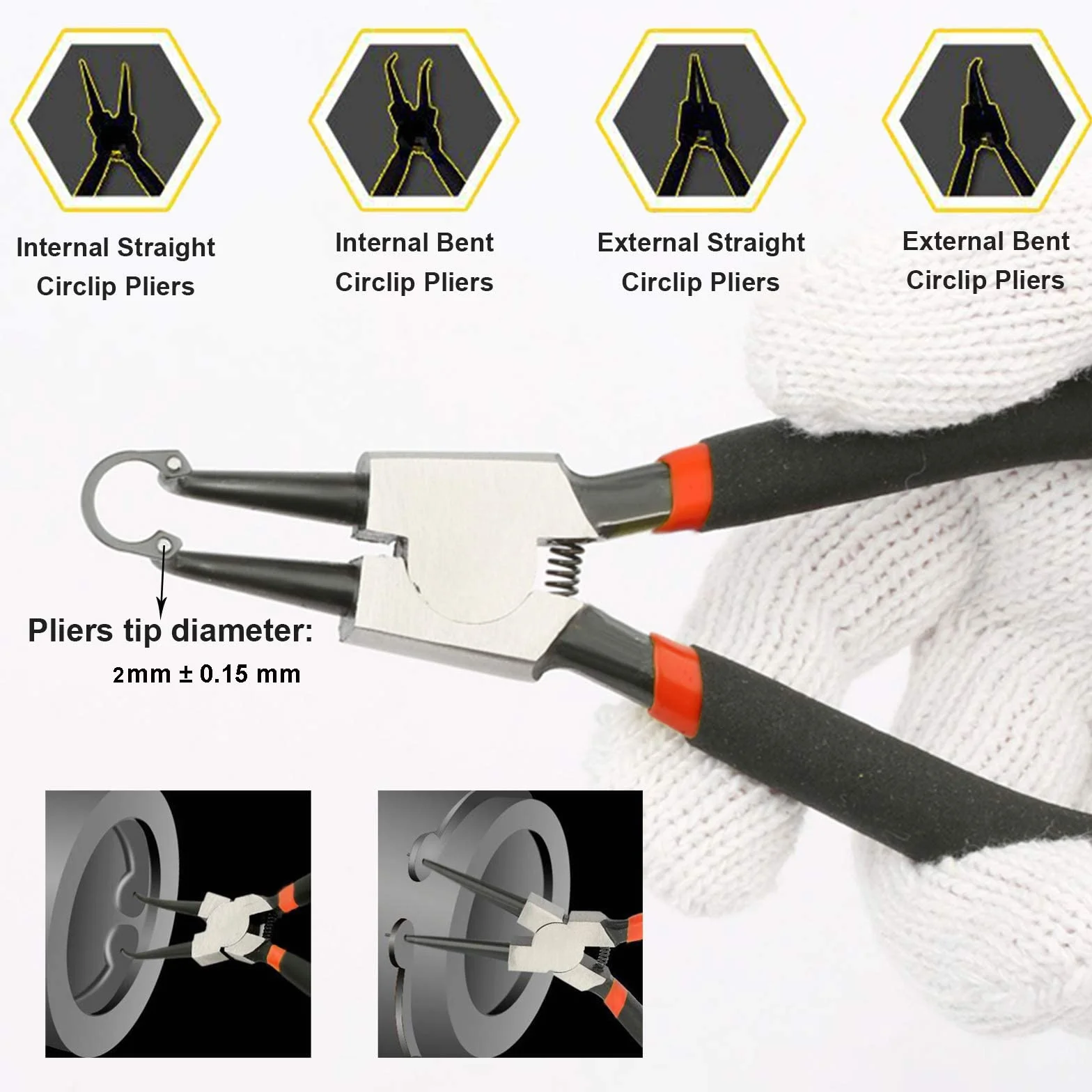 4 TLG 225mm Sprengringzangen Sicherungsringzangen Set Gebogen Gerade 9 Zoll Seegeringzange für Außensicherungsringe und Innensicherungsringe Rutschhemmend Sicherungszange