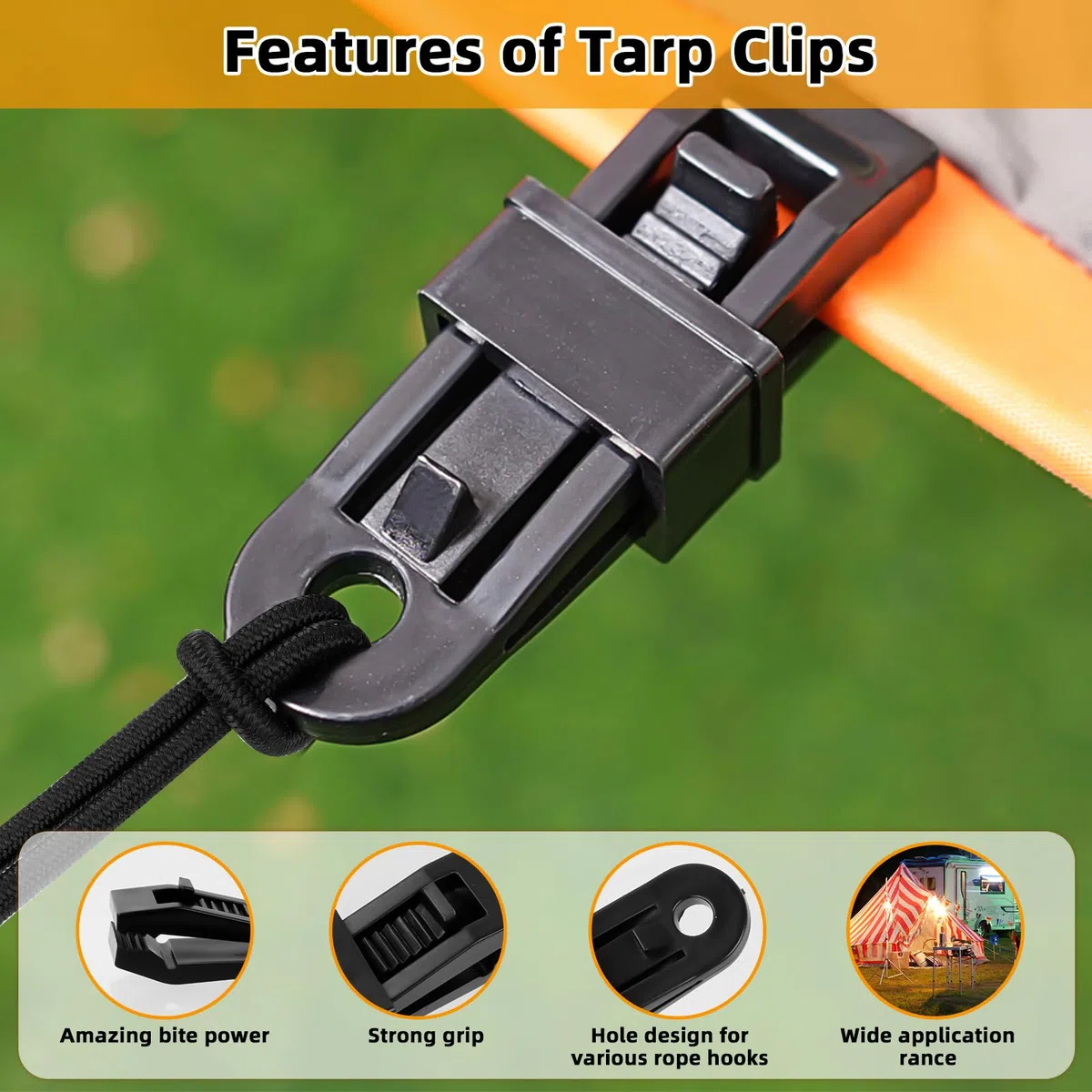 Hossom 15 Stück Planenclips, Planenspanner Planenbefestigung Tarp Clips, Zeltplanen Clips Schwerlast Karabiner für Markisen Camping, Zelt Befestigungsklammern für Planen Markisen (15 Clips)