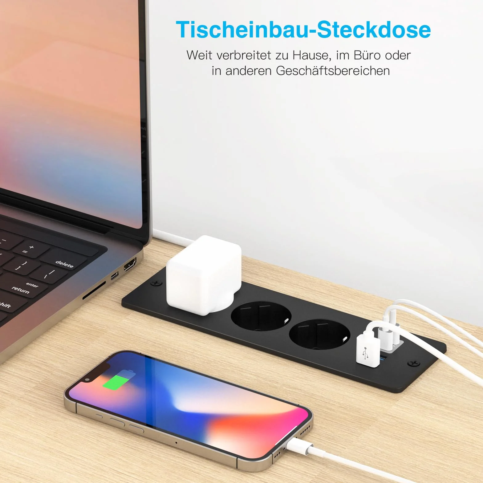 Tischplatte Steckdose mit USB C, 3 Fach Einbausteckdose mit 2m Kabel, Tischsteckdose Steckdosenleiste Mehrfachsteckdose für Konferenztisch, Arbeitsplatte, Sofatisch