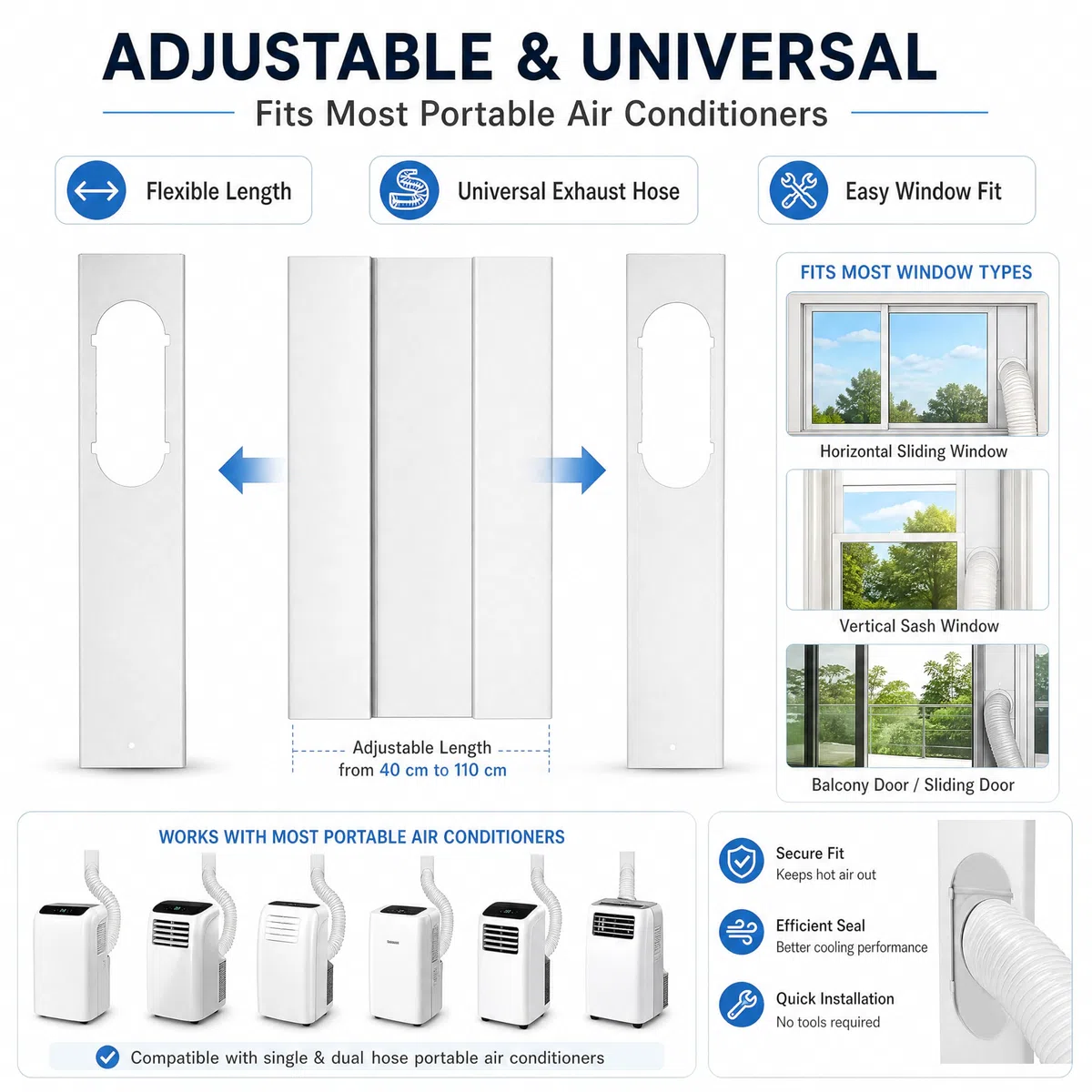 Universelle Verstellbare Dichtungsplatte Mobile Klimaanlagen-Fensterschienen-Schallwand, Fensterabdichtung Fensterabdichtung Ersatzteil Set (2 Fensterdichtungen)
