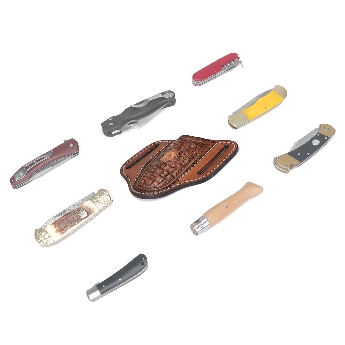 TOURBON Taschenmesserhalter, Etui, Klappmesser, EDC-Werkzeug, Taschenmesser, Gürteltasche, handgefertigtes Geschenk aus Leder in Braun