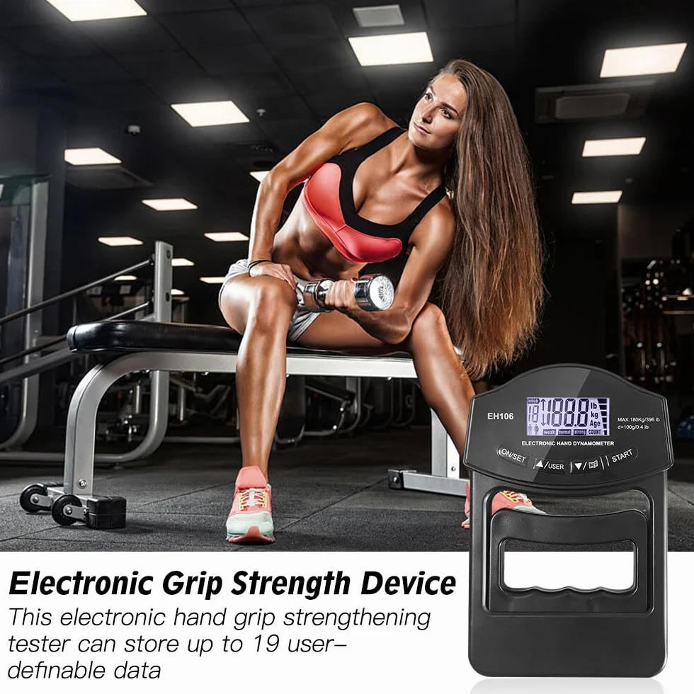 Digitaler Handkraftmessgerät, 396lb/180Kg Digitaler Griffstärke-Messung, Kraftmesser, LED Display Grip Strength Trainer, Dynamometer mit USB-Ladekabel(Schwarz)