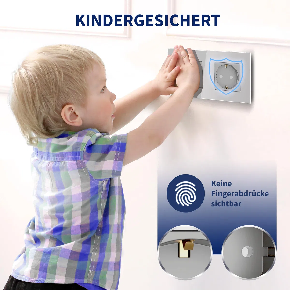 PULSAR Wechselschalter mit Steckdose Unterputz Glas Grau 2-Fach, Lichtschalter Wechsel Schalter 10A mit Wandsteckdose 16A