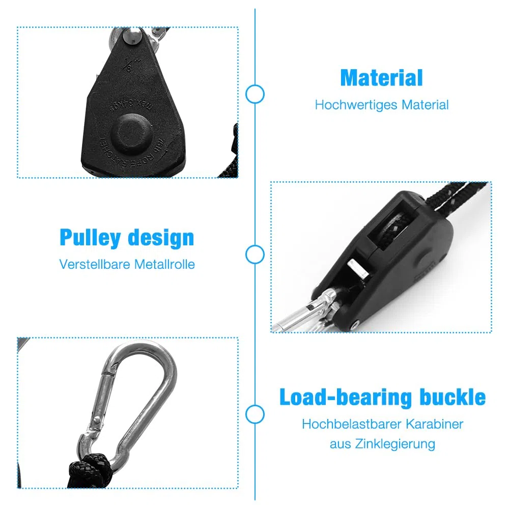 6 Stück 5M Reflektierend Abspannseile Seil, Abspannseile mit Seilspanner, Seilratsche mit Haken, 1/8 Zoll 4mm Ratchet Hanger, Seil Seilhaken Ratsche Seilratsche für Freien Zelt Zeltplane Camping
