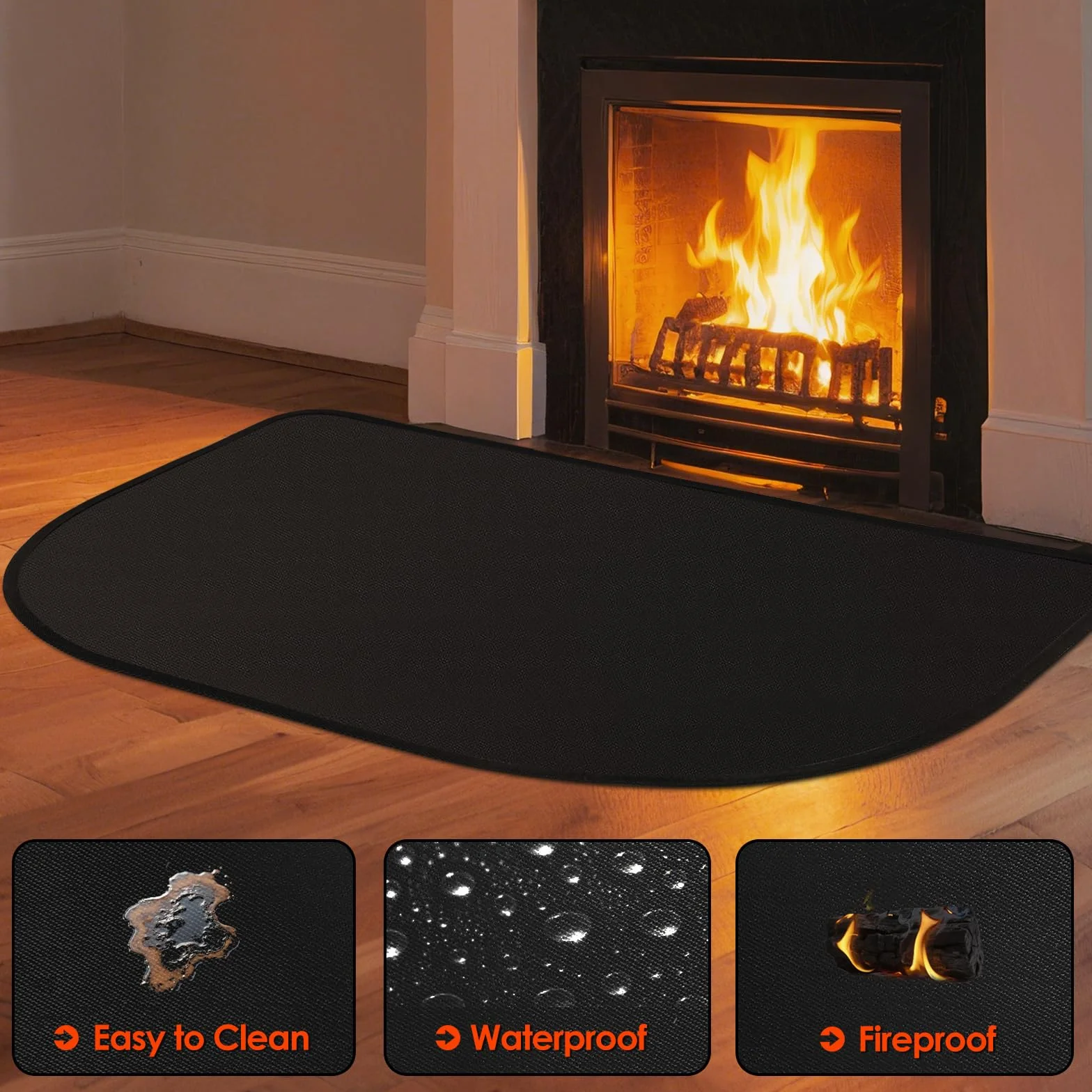 Feuerfeste Kaminmatte, 100x60x0.1cm Feuerfeste Unterlage, Funkenschutzplatte Kaminofen Unterlage, Feuerschutzmatte für Holzofen Zum Schutz des Bodens Vor Funken, Schwarz