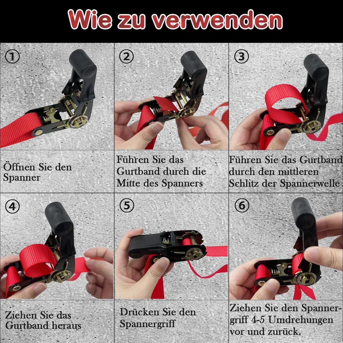 Spanngurte mit Ratsche 4Pack, 4 x 800KG Spanngurte mit Haken, 6M x 25mm Zurrgurte mit Ratsche für Motorräder, Auto, Anhänger, Ladungen, Haushalt
