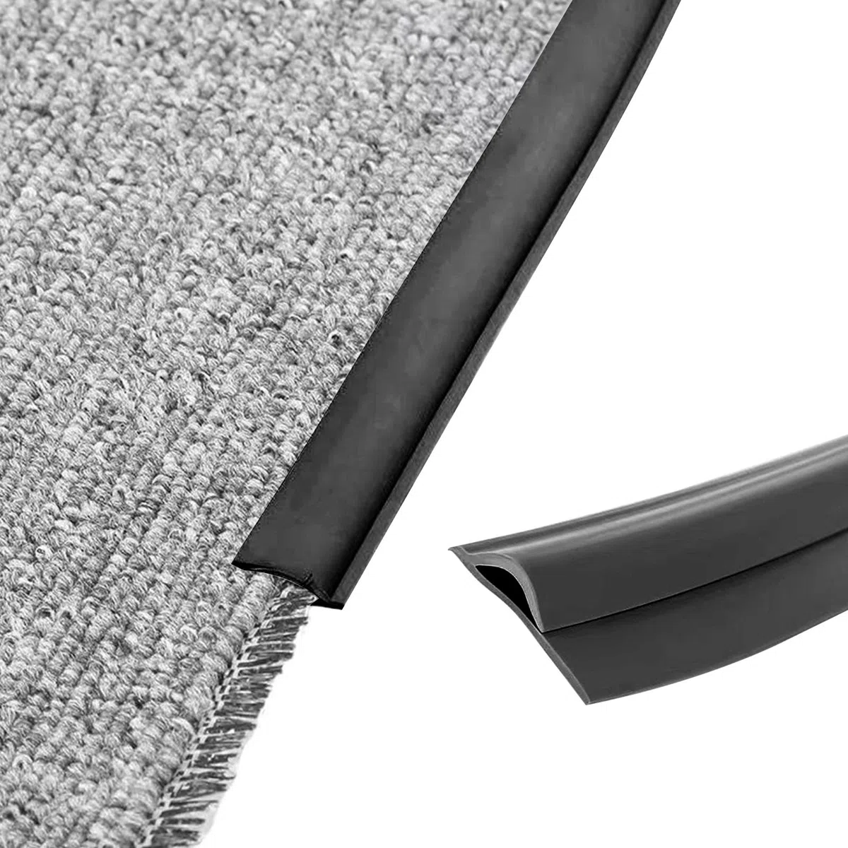 Selbstklebende Randleiste für Teppiche, PVC Bodenübergangsstreifen, Übergangsleiste von Teppich zu Holzboden, Randversiegelungsleiste für Fußmatte, Teppich, Grau (Schwarz,10M)