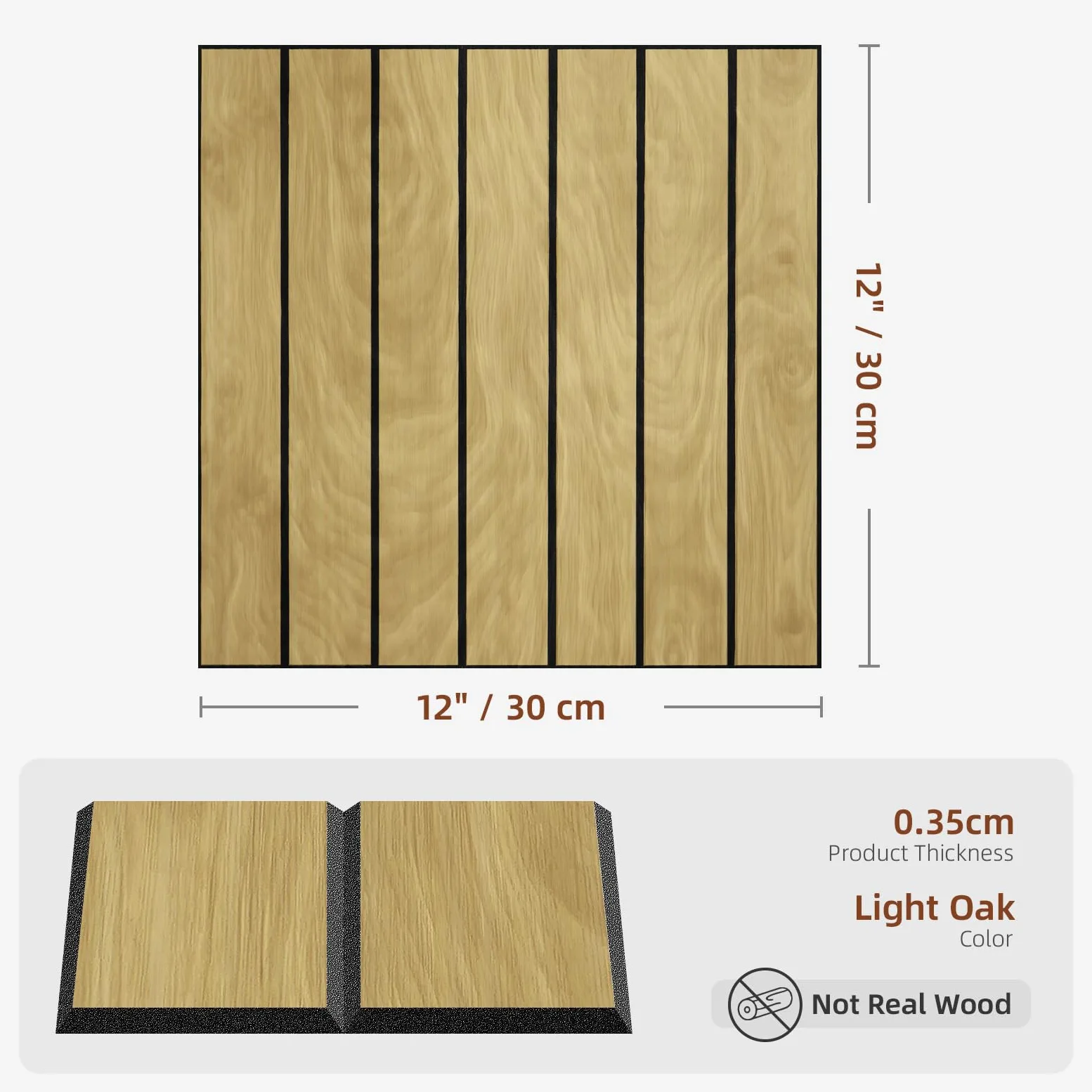 WADILE Selbstklebende Wandpaneele in Holzlattenoptik 30×30 cm, Dekorative PVC-Wandpaneele, Schallabsorbierend, Für Wohnzimmer und Schlafzimmer – 10er Pack, Hell Eiche