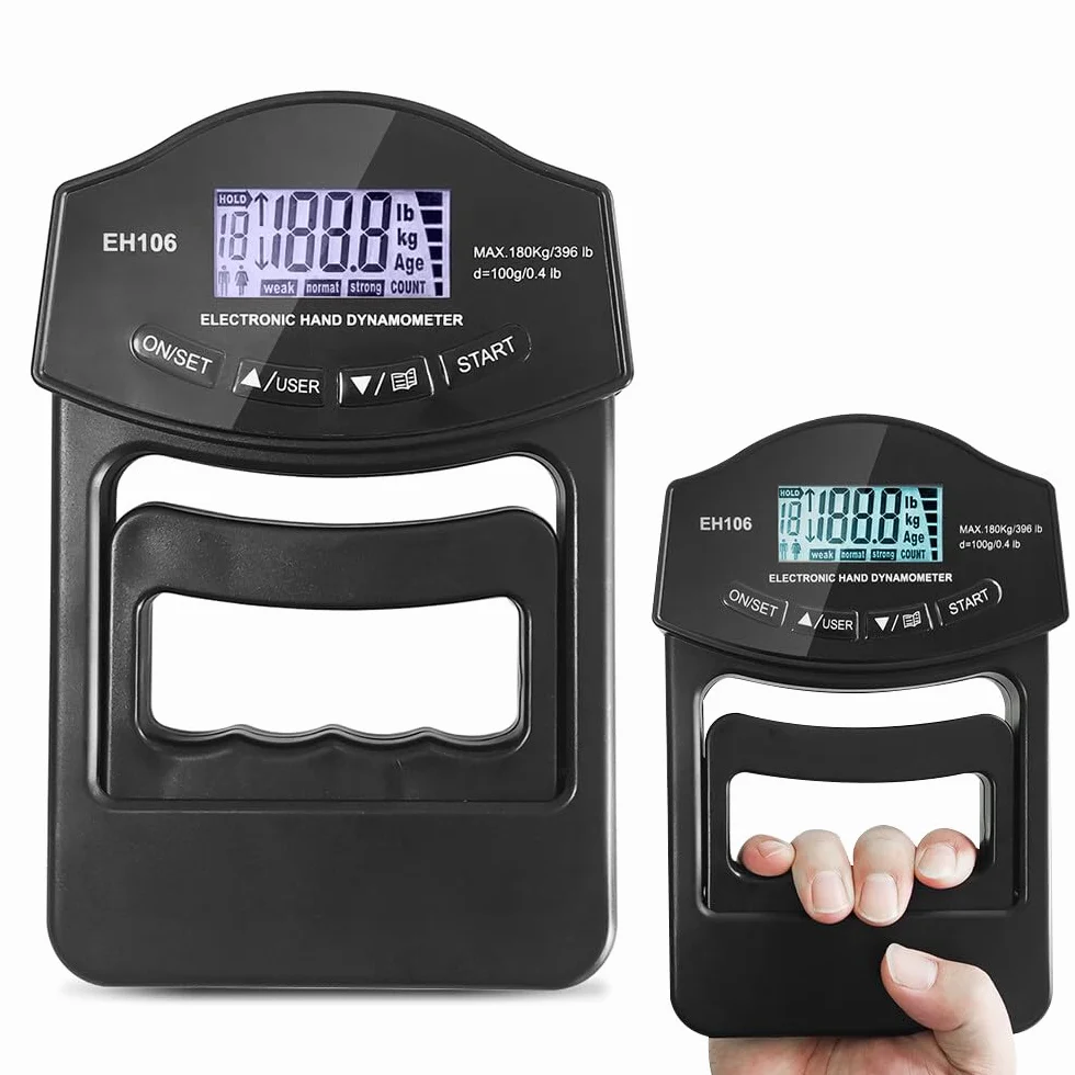 Digitaler Handkraftmessgerät, 396lb/180Kg Digitaler Griffstärke-Messung, Kraftmesser, LED Display Grip Strength Trainer, Dynamometer mit USB-Ladekabel(Schwarz)