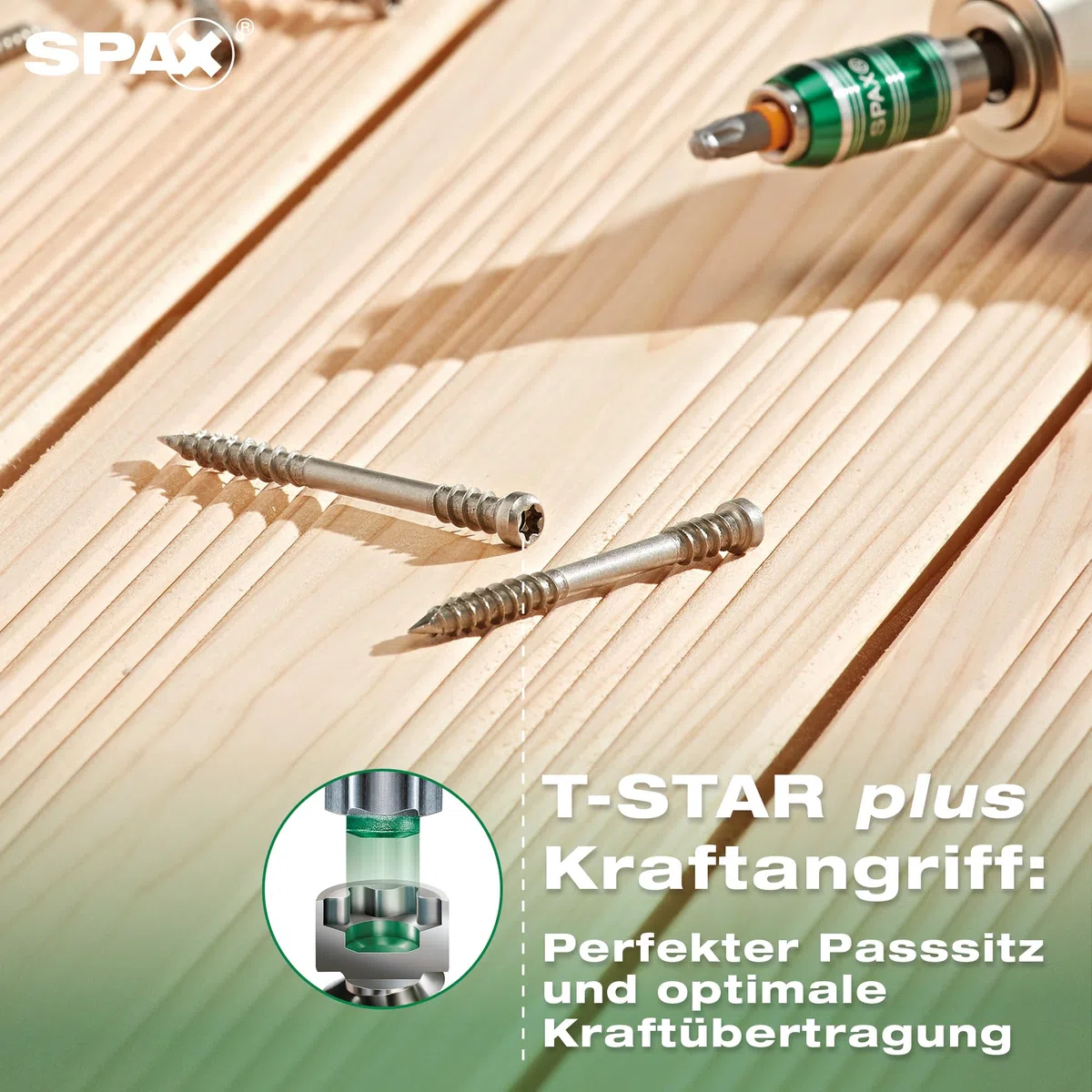 SPAX Terrassenschraube, 5 x 40 mm, 90 Stück, Fixiergewinde, Zylinderkopf, T-STAR plus T25, CUT-Spitze, Edelstahl rostfrei A2-8000000288203