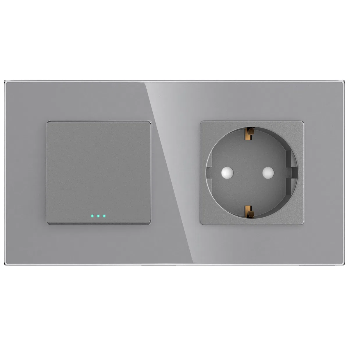 PULSAR Wechselschalter mit Steckdose Unterputz Glas Grau 2-Fach, Lichtschalter Wechsel Schalter 10A mit Wandsteckdose 16A