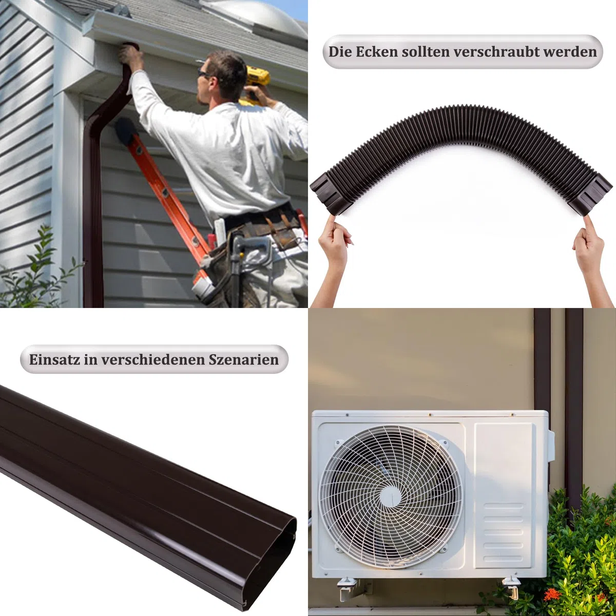 LyPrem Mini-Split-Line-Set-Abdeckung 100 mm B, Flachwinkel, Dekorative PVC-Rohrleitungsabdeckung, Überstreichbar für Mini-Split, Zentrale Klimaanlage und Wärmepumpen, Braun