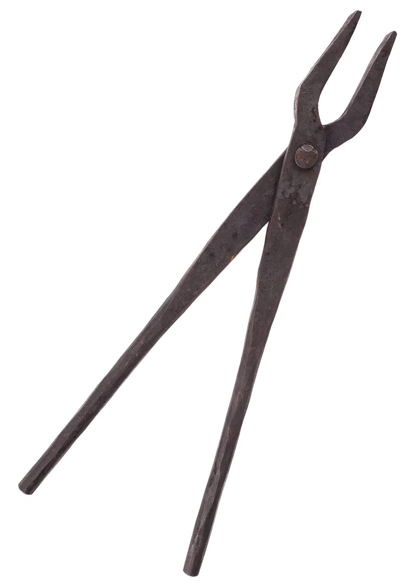 Battle-Merchant - Schmiedezange handgeschmiedet aus Stahl - Zange Flachzange mit flachem Maul Mittelalter LARP klein ca. 30 cm
