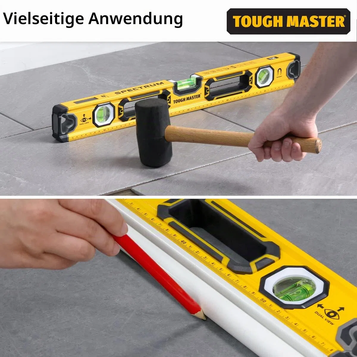 Tough Master 3-teiliges Profi Wasserwaagen Set, magnetisch, 3 Libellen, hohe Genauigkeit, Frontansicht-Fläschchen, stoßfestes Werkzeug, 1200 mm & 600 mm, 250 mm