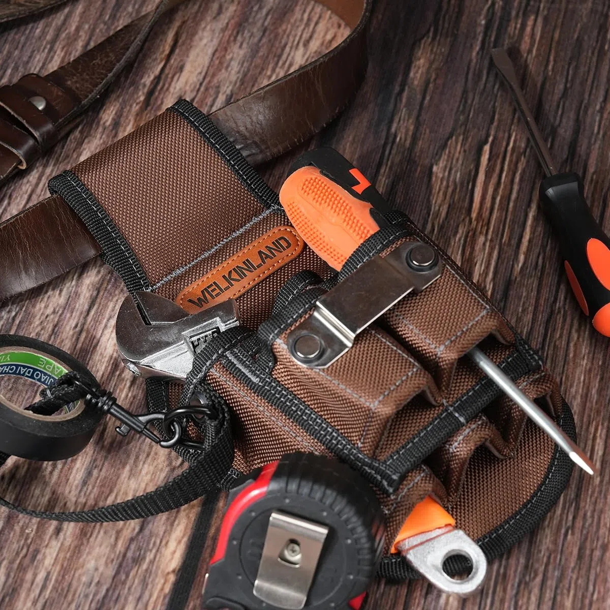 WELKINLAND Werkzeugtasche mit 7 Taschen, Gürtel-Werkzeugtasche, Seitengürtel-Werkzeugtasche, Elektriker-Werkzeugtasche, Elektriker-Gürtel-Werkzeugtasche, kleine Elektriker-Werkzeugtasche,