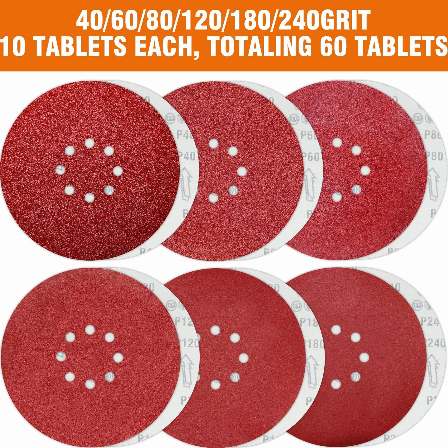 60 Stück Schleifpapier 225mm klett 40 60 80 120 180 240 körnung 8 Loch schleifscheiben 225mm für giraffe trockenbauschleifer
