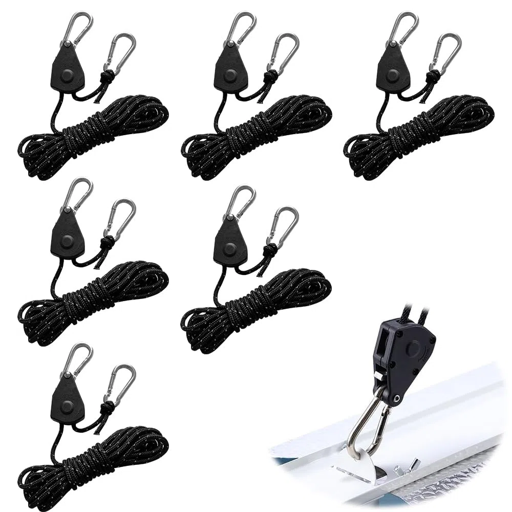 6 Stück 5M Reflektierend Abspannseile Seil, Abspannseile mit Seilspanner, Seilratsche mit Haken, 1/8 Zoll 4mm Ratchet Hanger, Seil Seilhaken Ratsche Seilratsche für Freien Zelt Zeltplane Camping