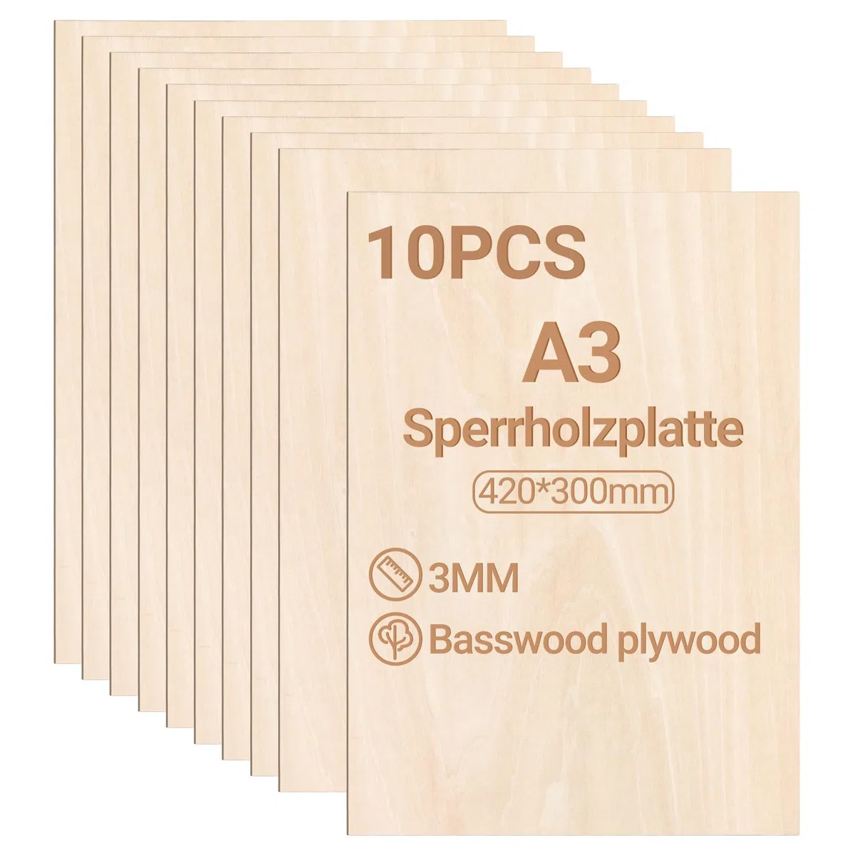 Sperrholzplatte 3mm 420x300mm 10 Stück Linde holzplatte Zuschnitt Nach Bastelhölzer Holz für Modellbau Laserschnit Laser Gravur Holz Brennen Malerei DIY Ölmalerei
