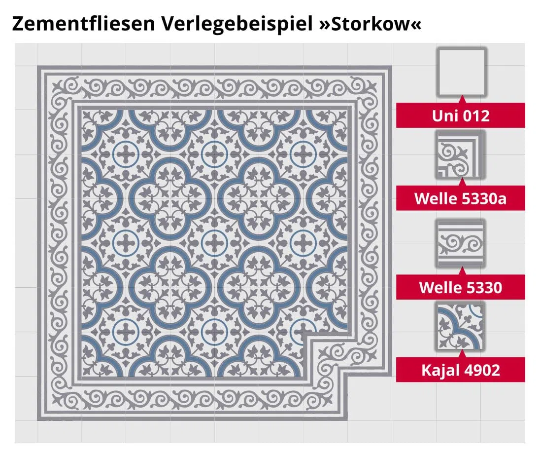 Jugendstil Fliesen Dekor Kajal - viele Farben und Kombinationen - Fliesenteppich (blau, Musterpaket)