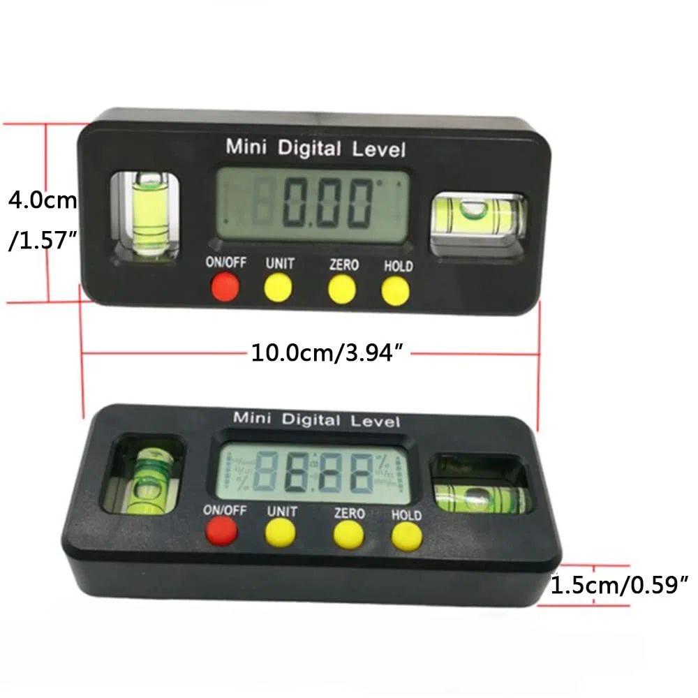 360 Grad Mini-Digital-Präzisionswinkelmesser, digitaler Wasserwaage, magnetisch, Bodenwinkel, Messwerkzeug mit horizontalen und vertikalen Doppelblasen, digitale Wasserwaagenbox, Schwarz