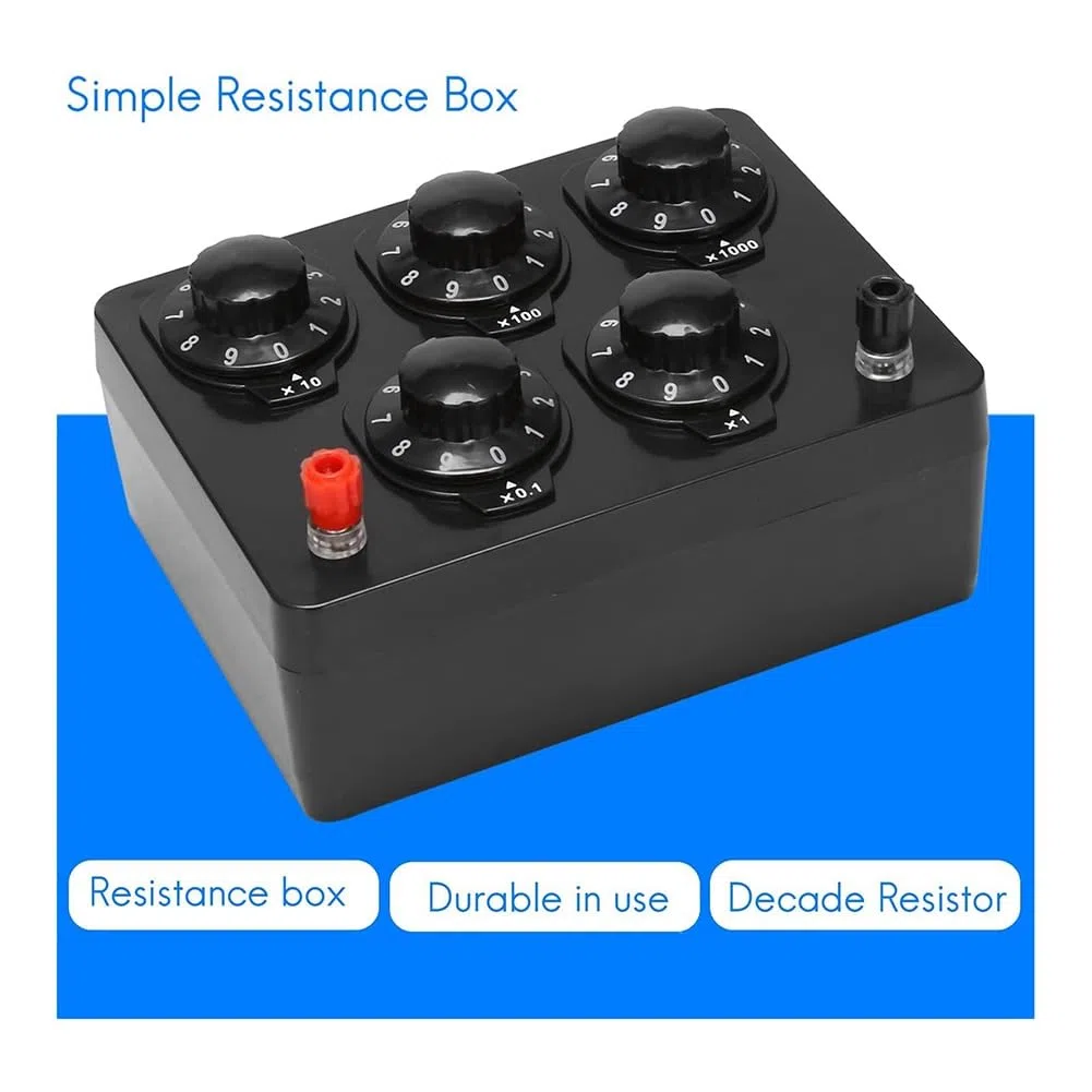 1 Stück Unterrichtswiderstandsbox Schwarz Widerstandsbox Variabler Dezimalwiderstand 0-9999,9 Ohm für Den Physikunterricht & 16 Stück Bananenkabel Mess