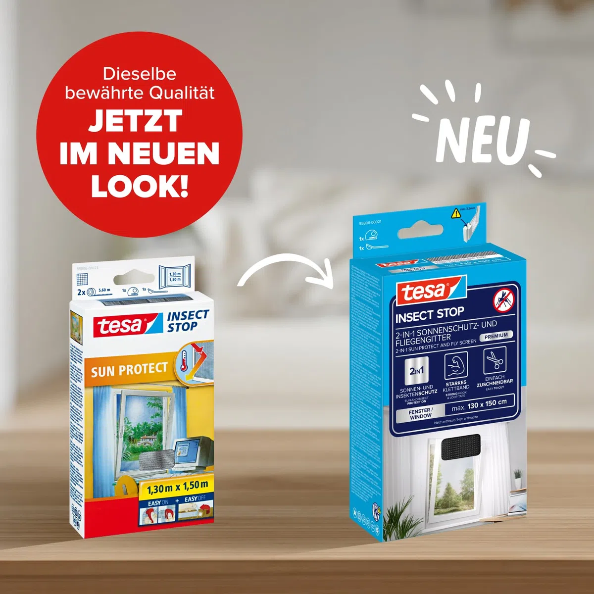 tesa Insect Stop 2-in-1 Sonnenschutz- und Fliegengitter Premium für Fenster - Insektenschutz mit integriertem Sonnenschutz - Fliegen Netz ohne Bohren - 130 cm x 150 cm - Anthrazit-Metallic