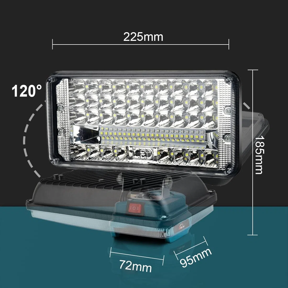 Akku Lampe für Makita 18V 90W Kabellose Led Arbeitsleuchte Akku 7500LM Tragbares Flutlichter 2 Helligkeitseinstellungen Baustellen Lampe mit 2 USB-Aufladung (7 zoll, kein Akku)