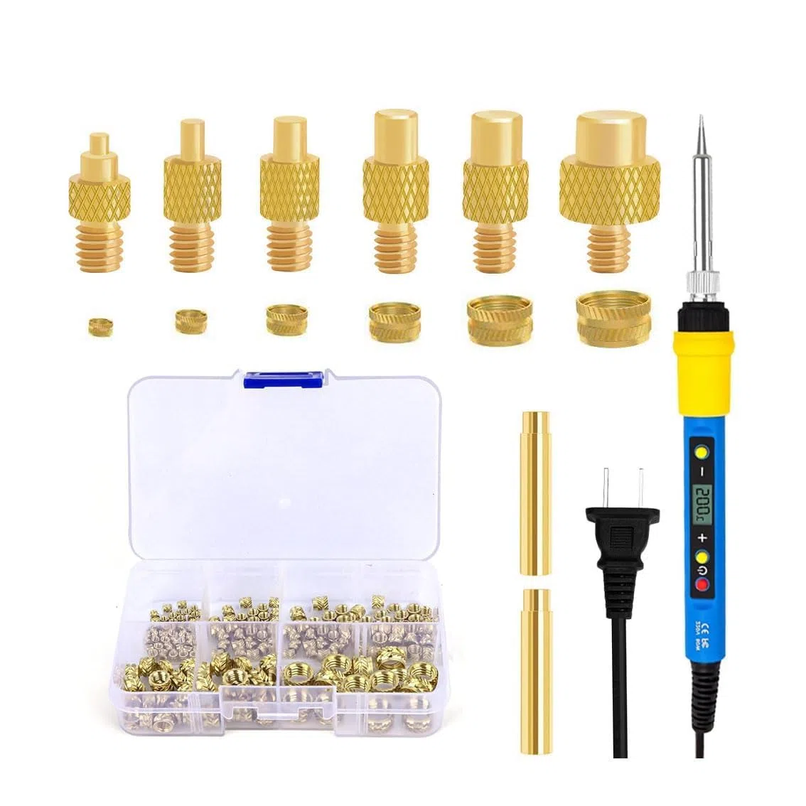 139 Piece Threaded Inserts Soldering Tips Set, 80 W LED Temperature Adjustable Soldering Iron with 130 Pieces Thread Inserts M2/M3/M4/M5/M6/M8, 8 Pieces Soldering Tips for Thread Insert