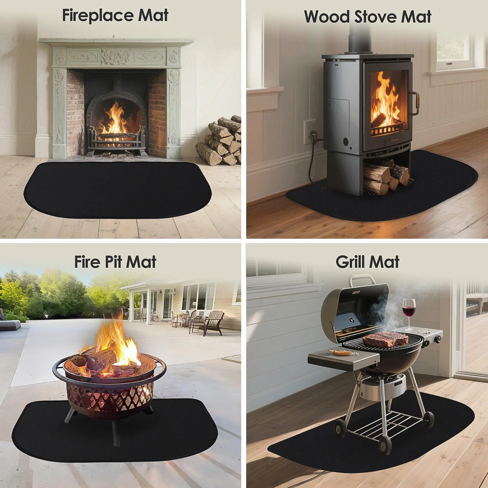 Feuerfeste Kaminmatte, 100x60x0.1cm Feuerfeste Unterlage, Funkenschutzplatte Kaminofen Unterlage, Feuerschutzmatte für Holzofen Zum Schutz des Bodens Vor Funken, Schwarz