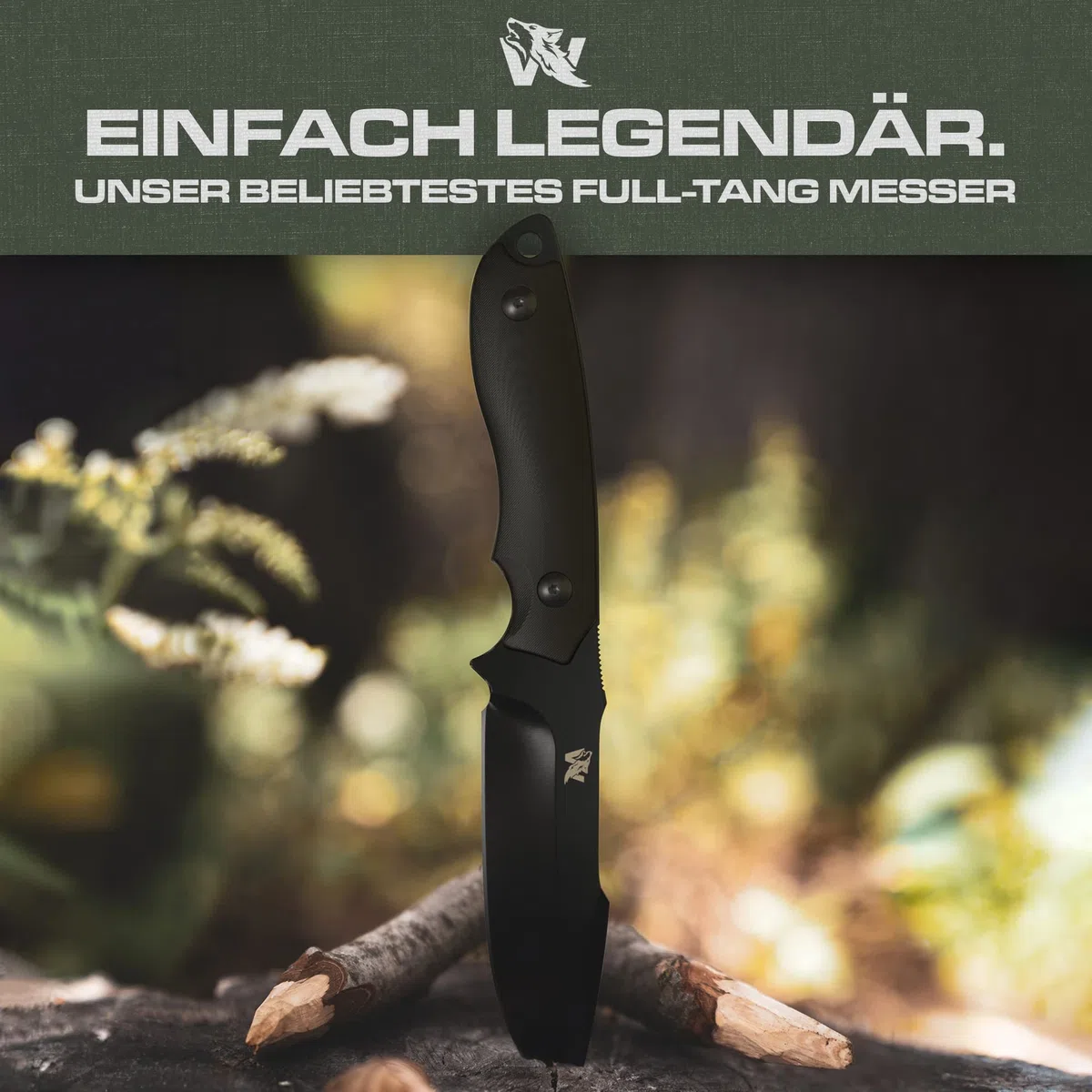 ODENWOLF Outdoor-Messer AMBULO mit Kydex Holster - Edles Jagdmesser aus einem Stück D2 Stahl gefertigt - DAS Bushcraft Messer - Perfektes Survival Messer