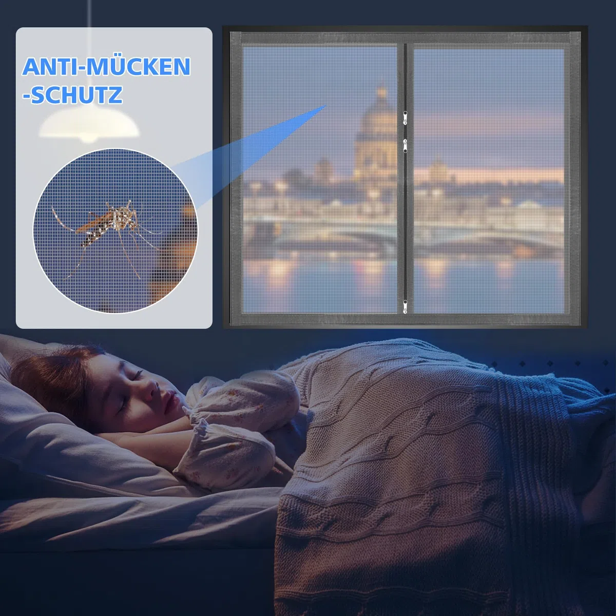 Fliegengitter Fenster Mit halbtransparentem Klettband & Zipper | Individuelle Größen und Farben | Selbstklebender Insektenschutz für Dachfenster | Robust & Atmungsaktiv Moskitonetz