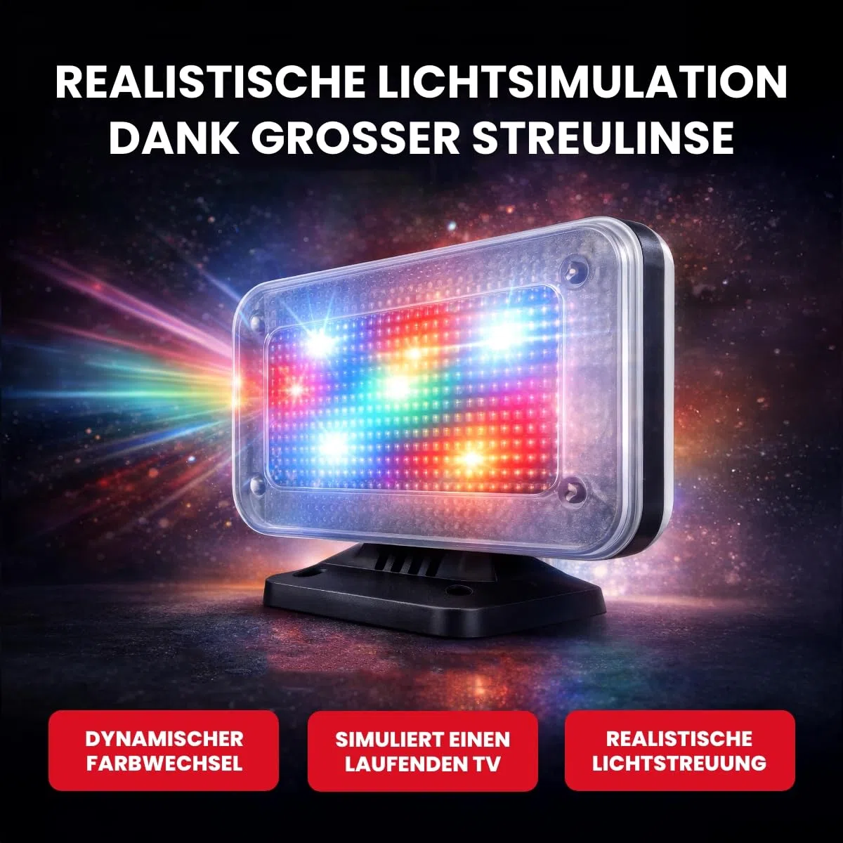 WALTER TV Simulator Ultra+ – Einbruchschutz Lichteffekt mit Dämmerungssensor, 4/7h Timer oder Dauerbetrieb, 100–240V, kompakt