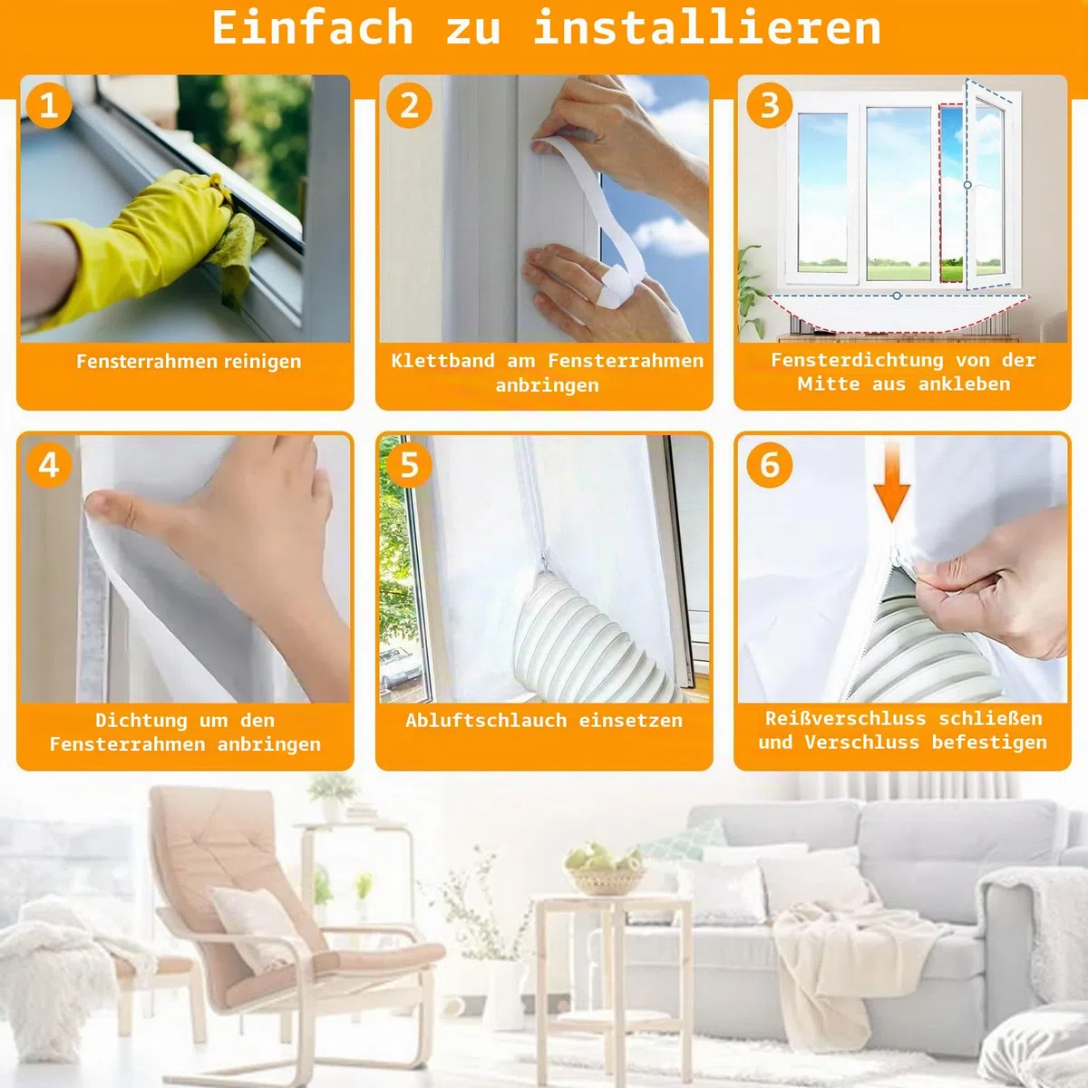 400 cm Fensterabdichtung für Mobile Klimaanlage, Fensterabdichtung Abluftschlauch Klimagerät Ohne Bohren mit Klettband, Klimaanlage Abdichtung, Klimagerät Fenster Klima Abdichtung für Dachfenster