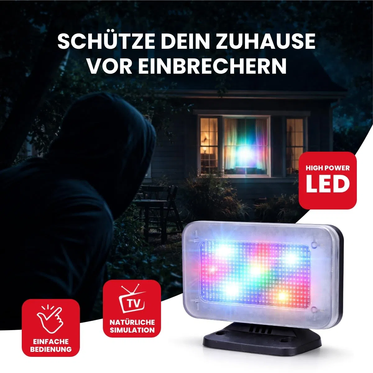 WALTER TV Simulator Ultra+ – Einbruchschutz Lichteffekt mit Dämmerungssensor, 4/7h Timer oder Dauerbetrieb, 100–240V, kompakt