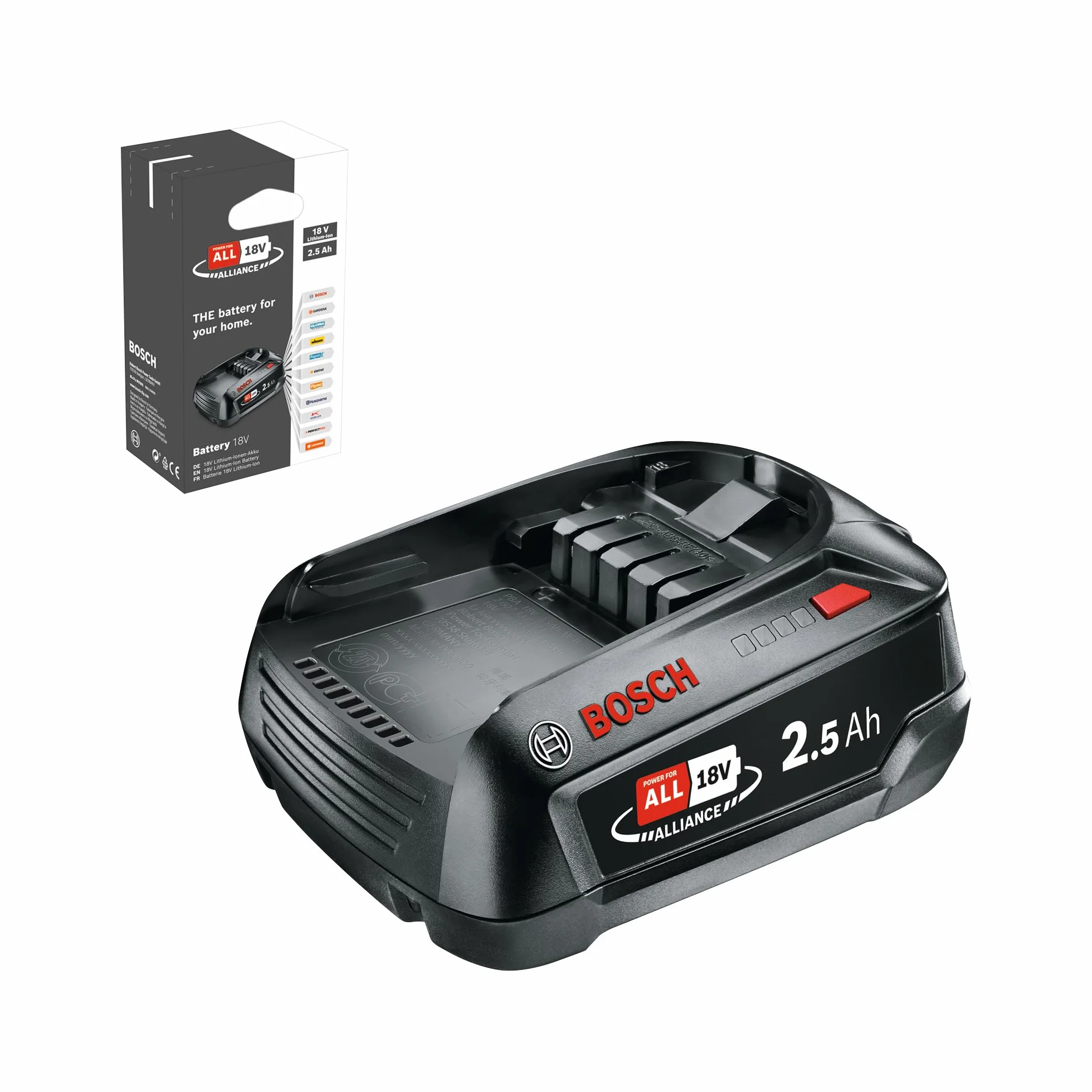 Bosch Ersatz-Akku PBA 18V 2.5Ah W-B (Hohe Kapazität für längere Laufzeit; Kompatibel mit Allen 18V Power for All-Geräten)