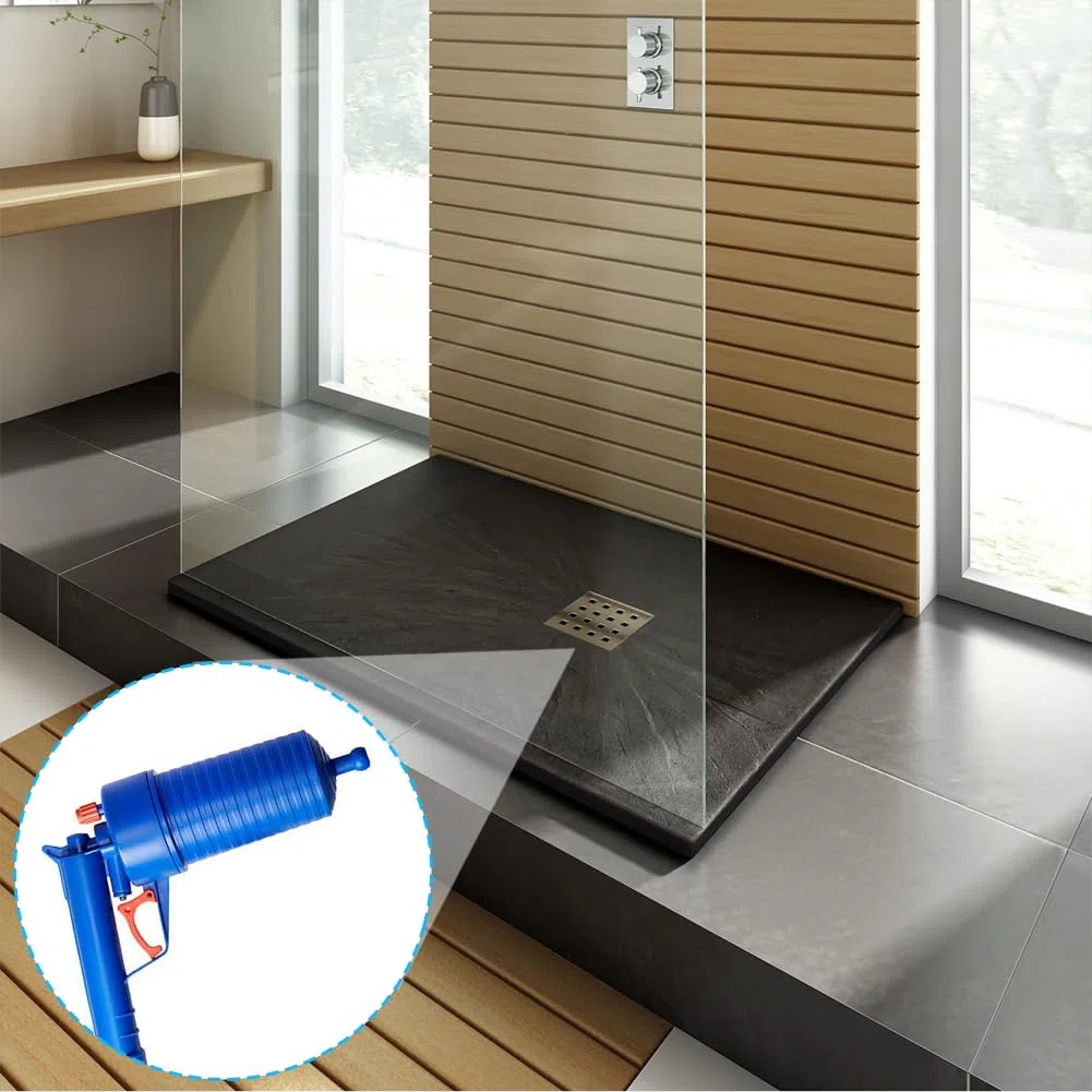 Pressluft Rohrreiniger mit 4 Ersatzköpfen - Kraftvoller Abflussreiniger Pumpe für verstopfte Toiletten, Badewannen und Küchenabflüsse | Effizienter Druckreiniger für schnelle Rohrreinigung