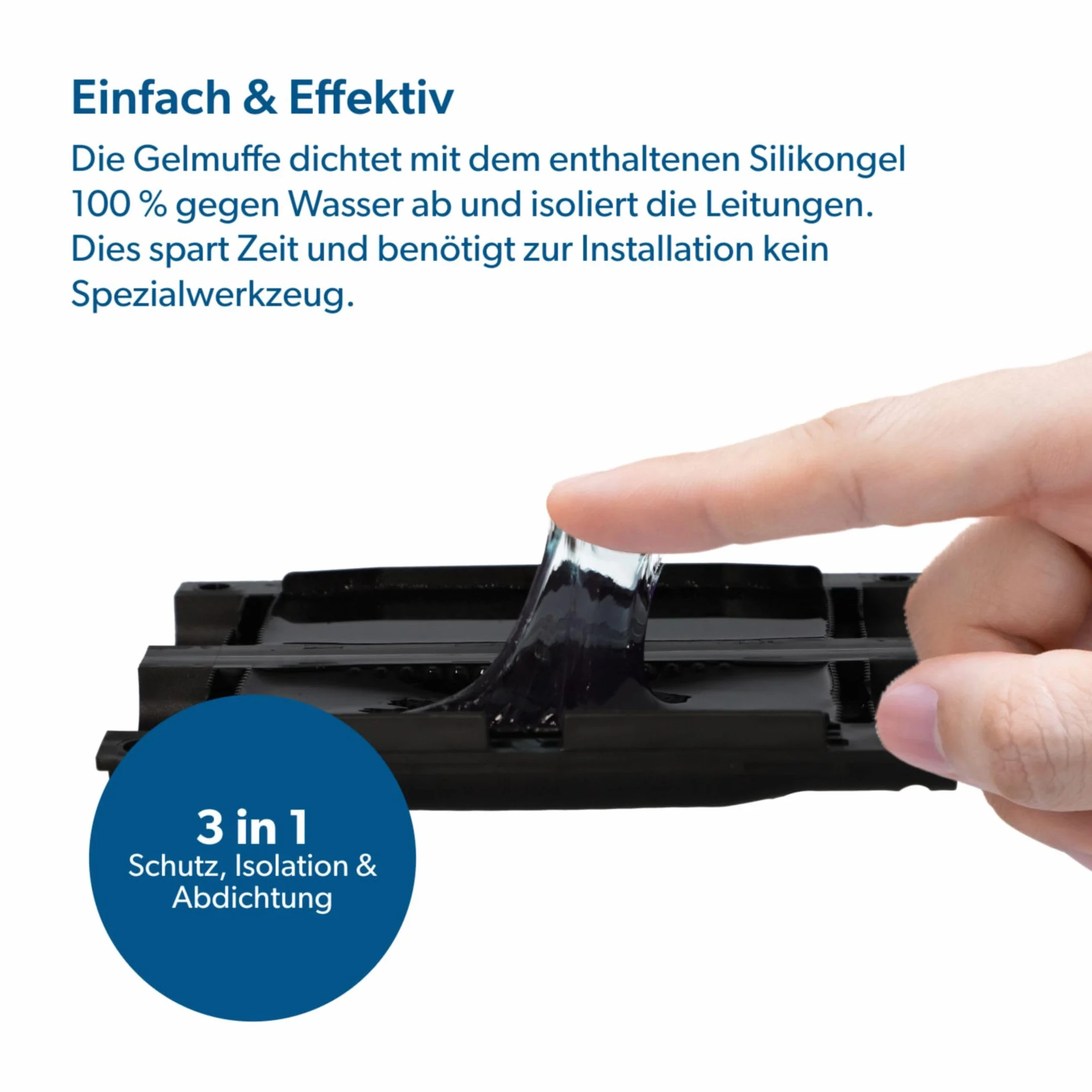 UNITEC Gelverbindungs-und Abzweigmuffe, GTQ 16, Silikon, wasserdicht IP68, UV beständig, schlagfest, für Kabelmantelschäden bis 70 mm, repariert, dichtet und schützt den Kabelmantel,mit Plombe,schwarz
