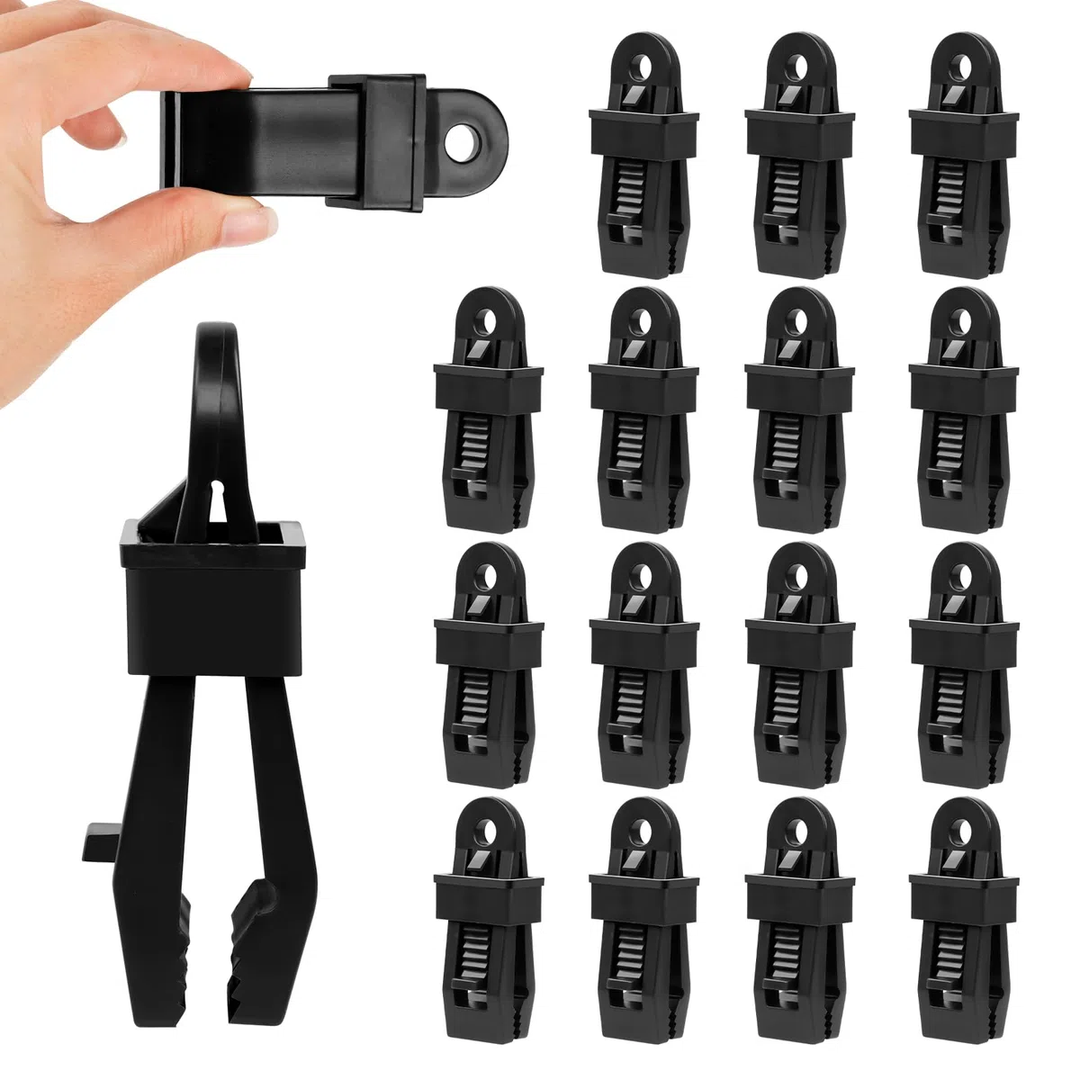 Hossom 15 Stück Planenclips, Planenspanner Planenbefestigung Tarp Clips, Zeltplanen Clips Schwerlast Karabiner für Markisen Camping, Zelt Befestigungsklammern für Planen Markisen (15 Clips)