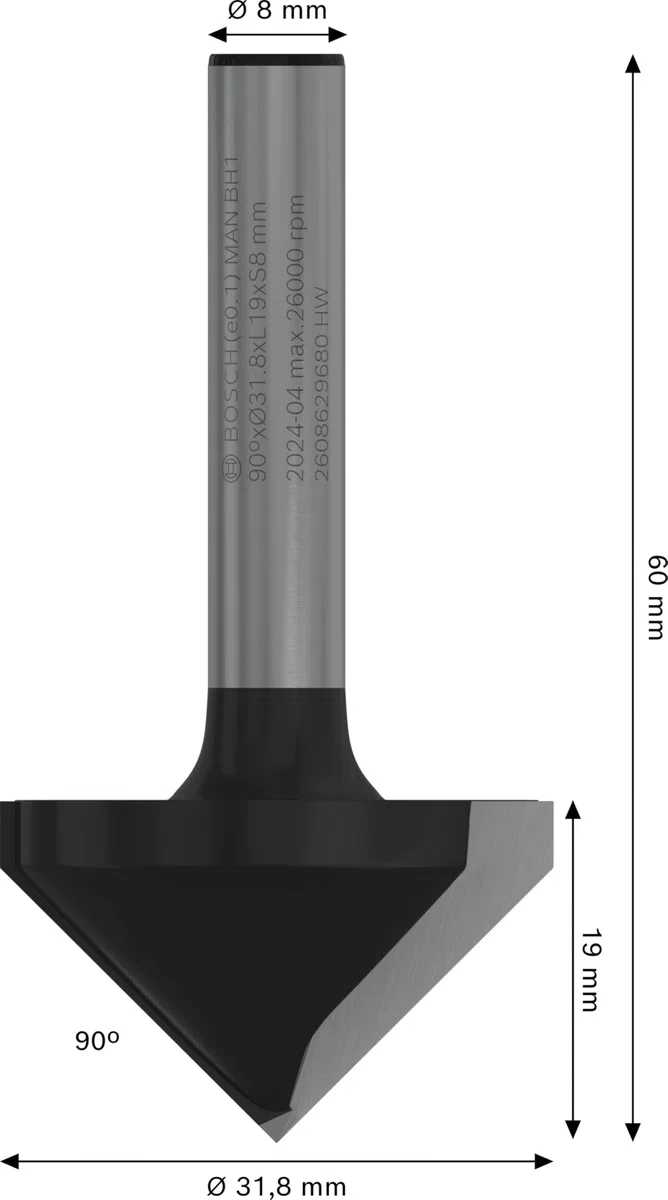 Bosch 1x PRO V-Nutfräser (für Weichholz, Hartholz, Ø 31,8 mm, Professional Zubehör Handfräse, Trim Router)
