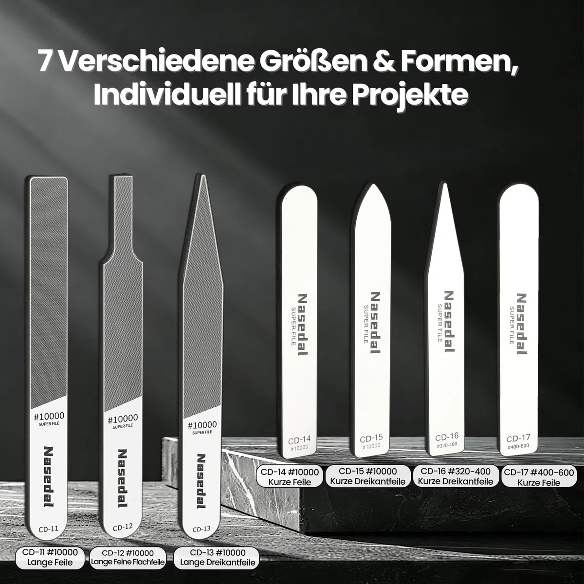 7-teiliges Ultrafeines Glasfeilen Set – 320–10000 Körnung für Gundam & Maßstabsmodelle, Spiegelfeinen Schliff, 3D-Druck, Kunststoff, Holz & Harz Modellteile