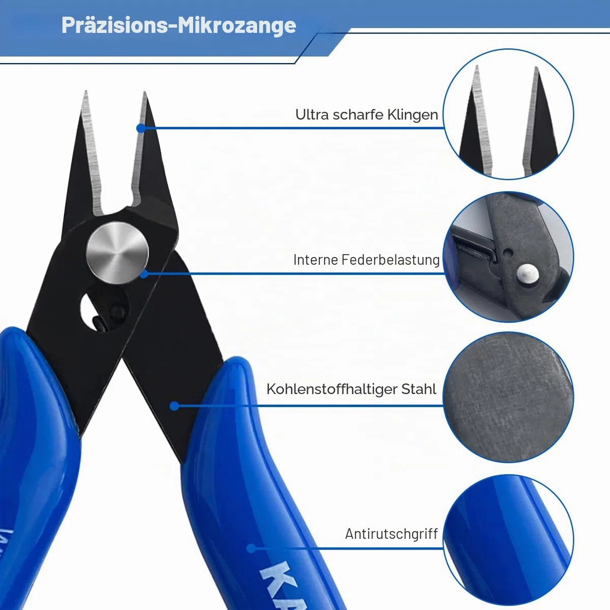 KAIHAOWIN 10 Stück Seitenschneider Klein, 170 Elektronik Drahtschneider, Präzision Schneiderzange, Mini Drahtschere für Modellbau, Handwerk, Schmmuck, blau
