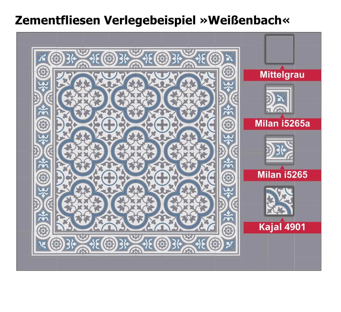 Jugendstil Fliesen Dekor Kajal - viele Farben und Kombinationen - Fliesenteppich (blau, Musterpaket)