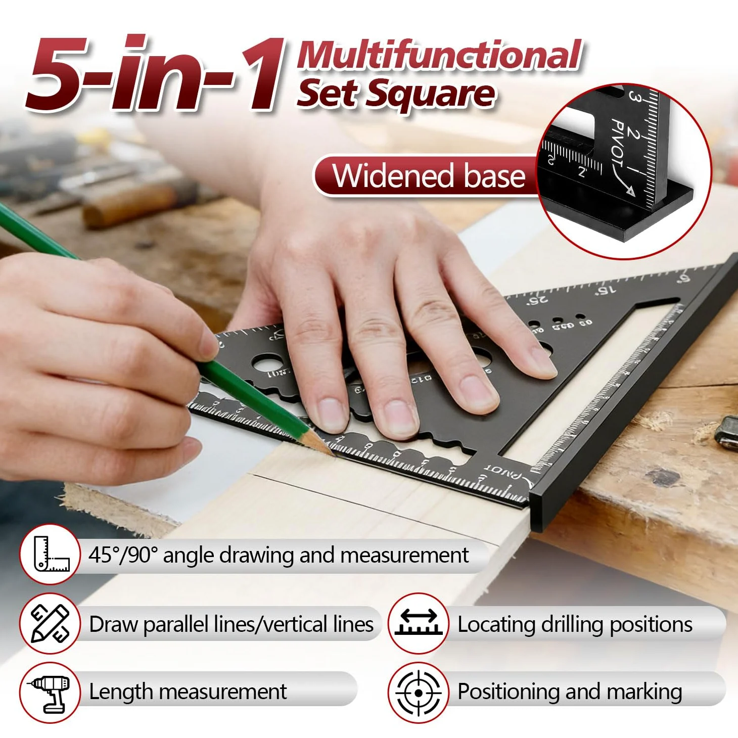 2-Teiliges Multifunktionales Zimmermannswinkel-Set, Großer Zimmermannswinkel, 7-Zoll+12-Zoll Kombinationswinkel, Messwinkel und Gehrungswinkel, für DIY Tischlerarbeiten Heimwerkerarbeiten(180mm+300mm)
