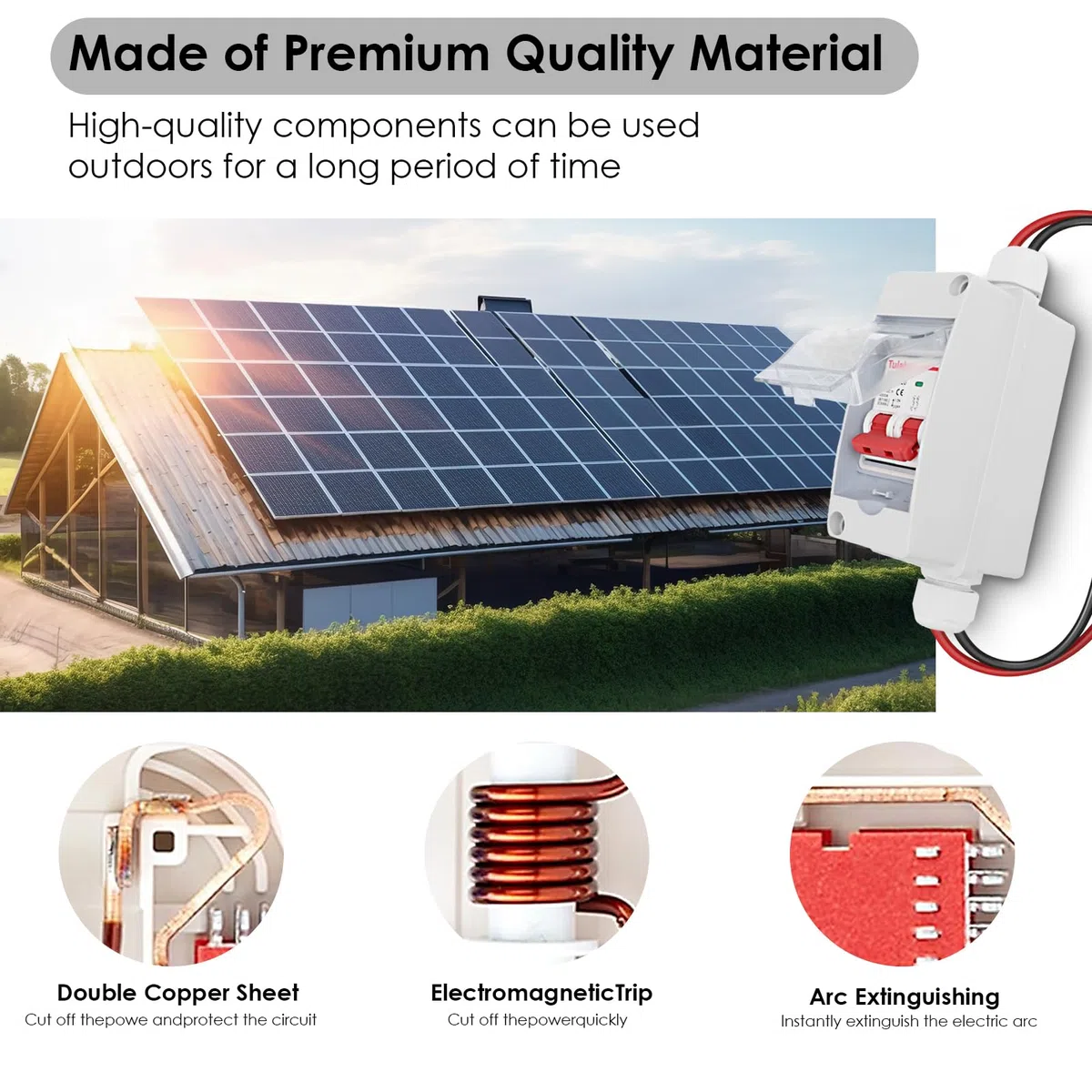 DC Trennschalter PV Anlage 32A 500V Solar Trennschalter PV Trennschalter Miniaturschutzschalter, IP65 Wasserdicht Verteilerkasten, Solar-Photovoltaik-Schalter mit Kabel und Stecker